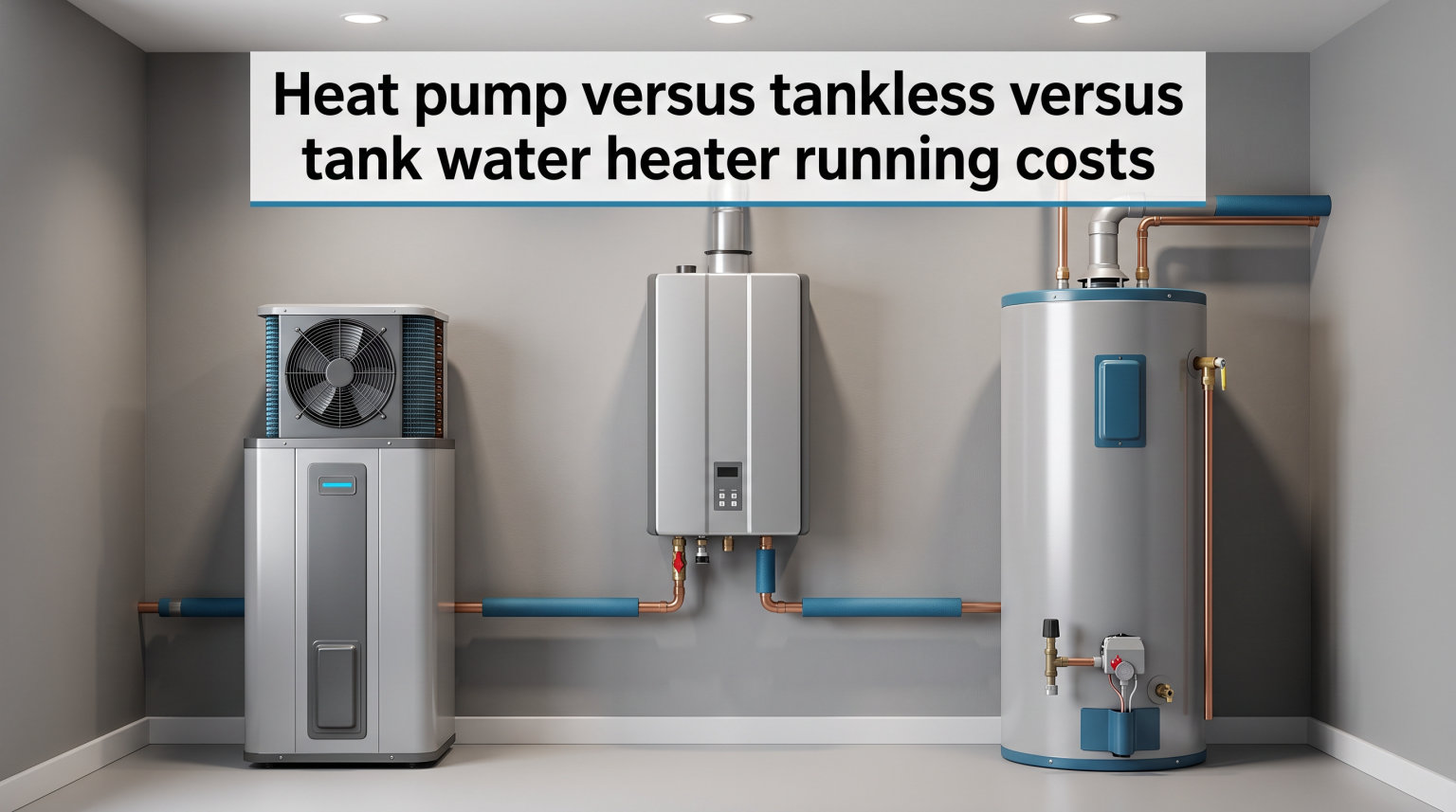 Heat pump versus tankless versus tank water heater running costs