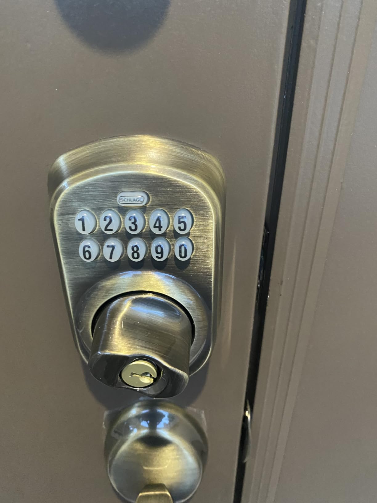 Schlage Electronic Keypad Deadbolt Lock, Camelot Trim, Satin Nickel | Keyless entry door lock, Push button keypad deadbolt, Key backup included, Certified security, Easy install, BE365 customer photo 2