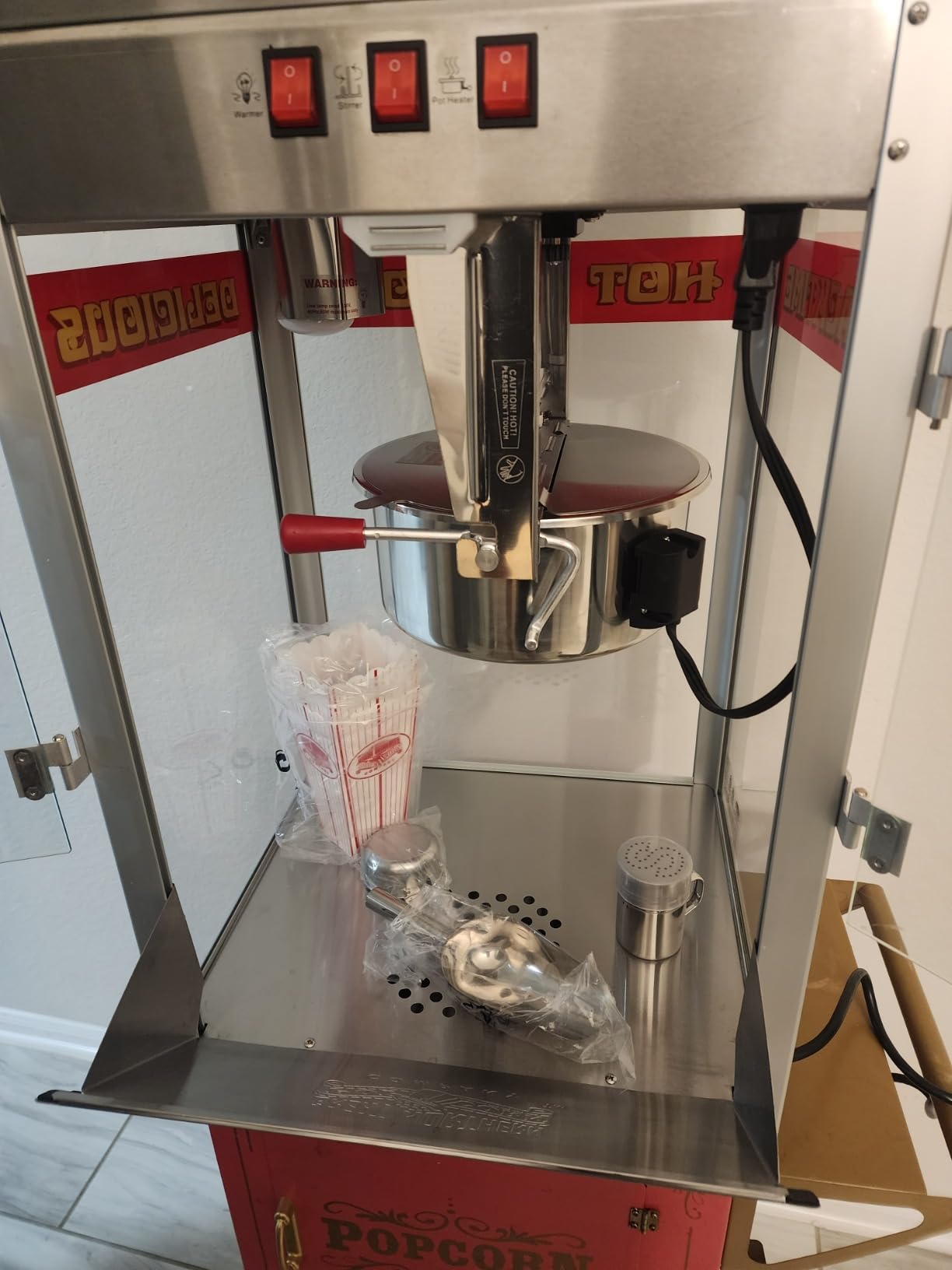 Top Star Popcorn Machine - 12oz Stainless-Steel Kettle, Reject Kernel Tray, Warming Light, and Accessories by Great Northern Popcorn (Red and Yellow) customer photo 1