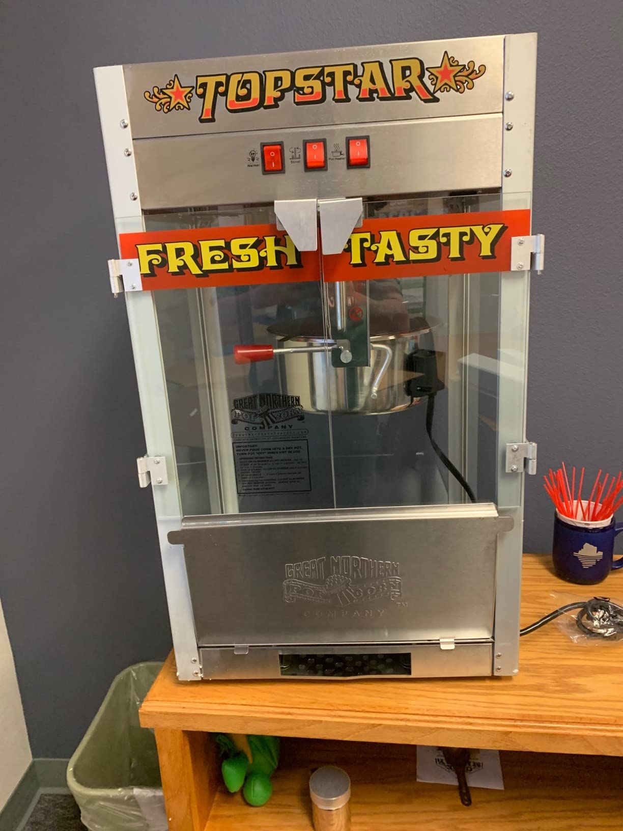 Top Star Popcorn Machine - 12oz Stainless-Steel Kettle, Reject Kernel Tray, Warming Light, and Accessories by Great Northern Popcorn (Red and Yellow) customer photo 2