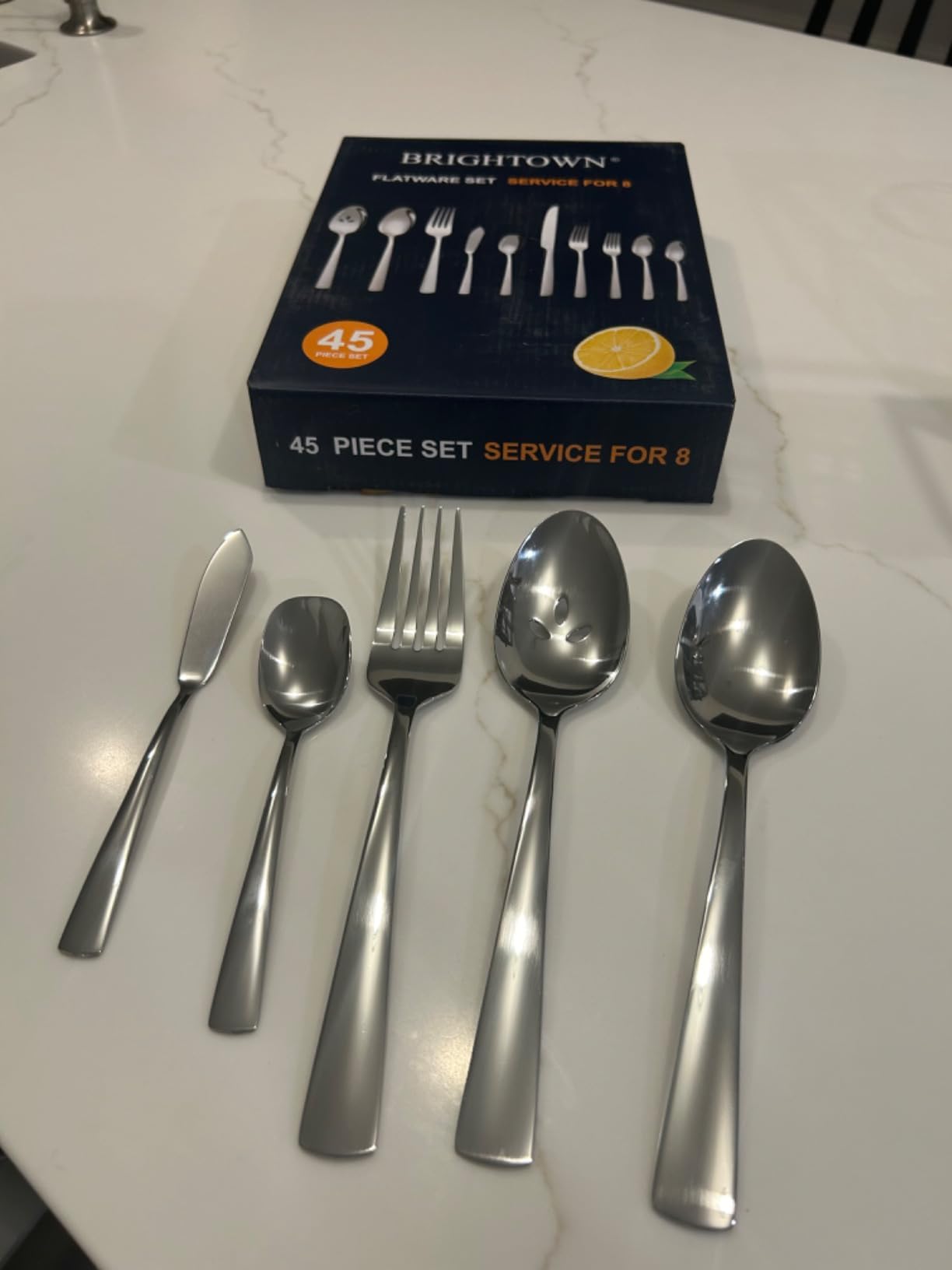 Silverware Set for 8, 45 Piece Stainless Steel Kitchen Utensils Cutlery Set | Gift Package for Wedding Housewarming, Heavy-Duty Steak Knife Fork and Spoon, Dishwasher Safe, Ergonomic Design, Flatware Set customer photo 2
