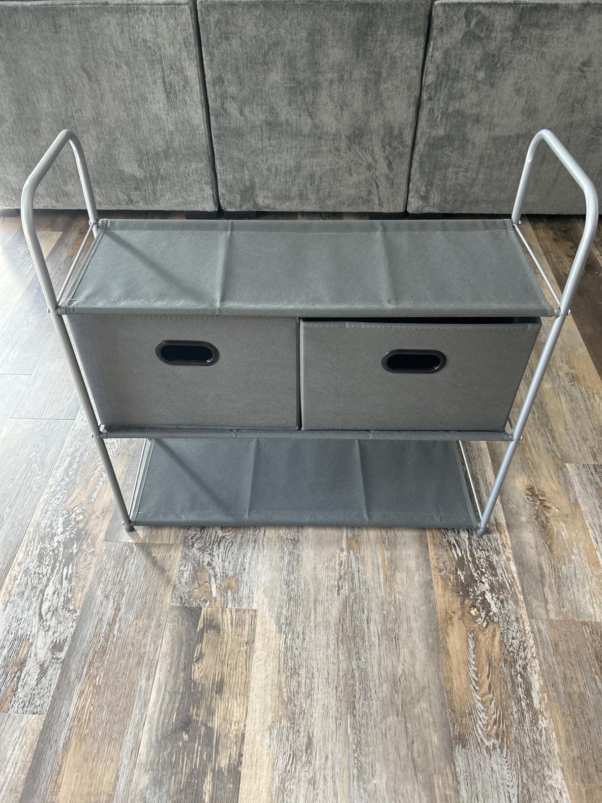 Amazon Basics Freestanding Closet Organizer with Fabric Bins, Drawers and 3 Shelves, Easy to Assemble, Grey, 32.7