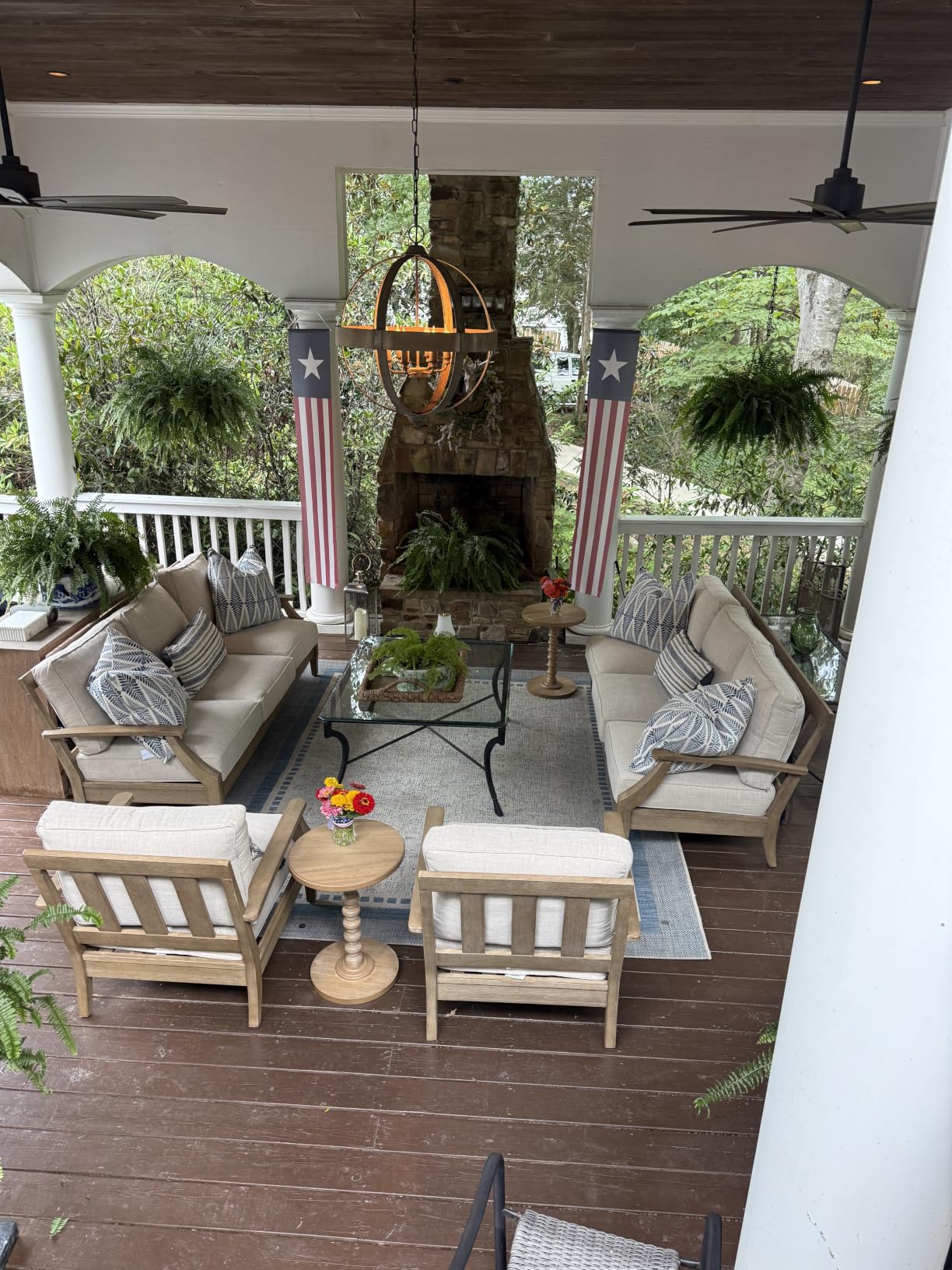 Signature Design by Ashley Clare View Outdoor Patio Sofa, 4 Throw Pillows, Nuvella Weather Resistant Fabric, Eucalyptus Wood, 81