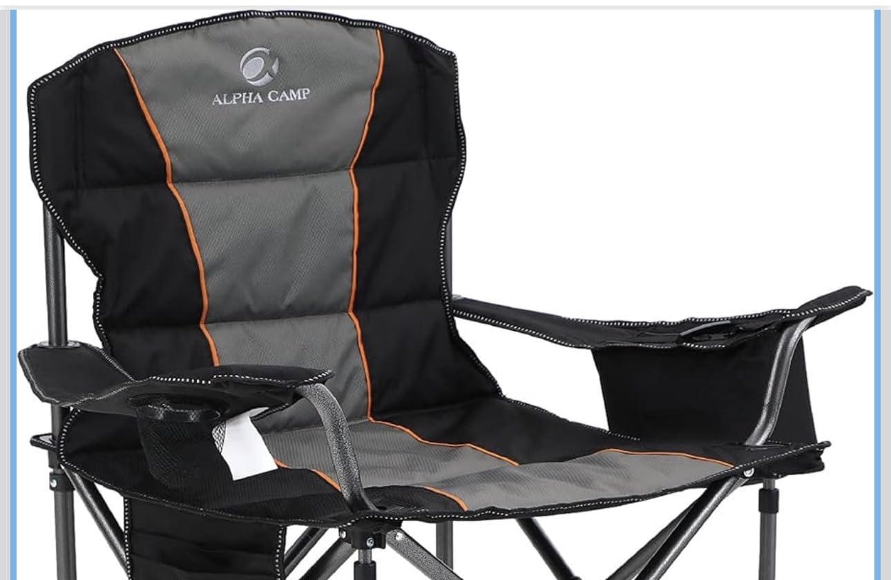 ALPHA CAMP Heavy Duty Camping Chair 500LBS Capacity, Oversized Folding Chair for Heavy People, Padded Portable Outdoor Chair with Cooler Bag & Cup Holder for Camping, Fishing, Beach customer photo 2