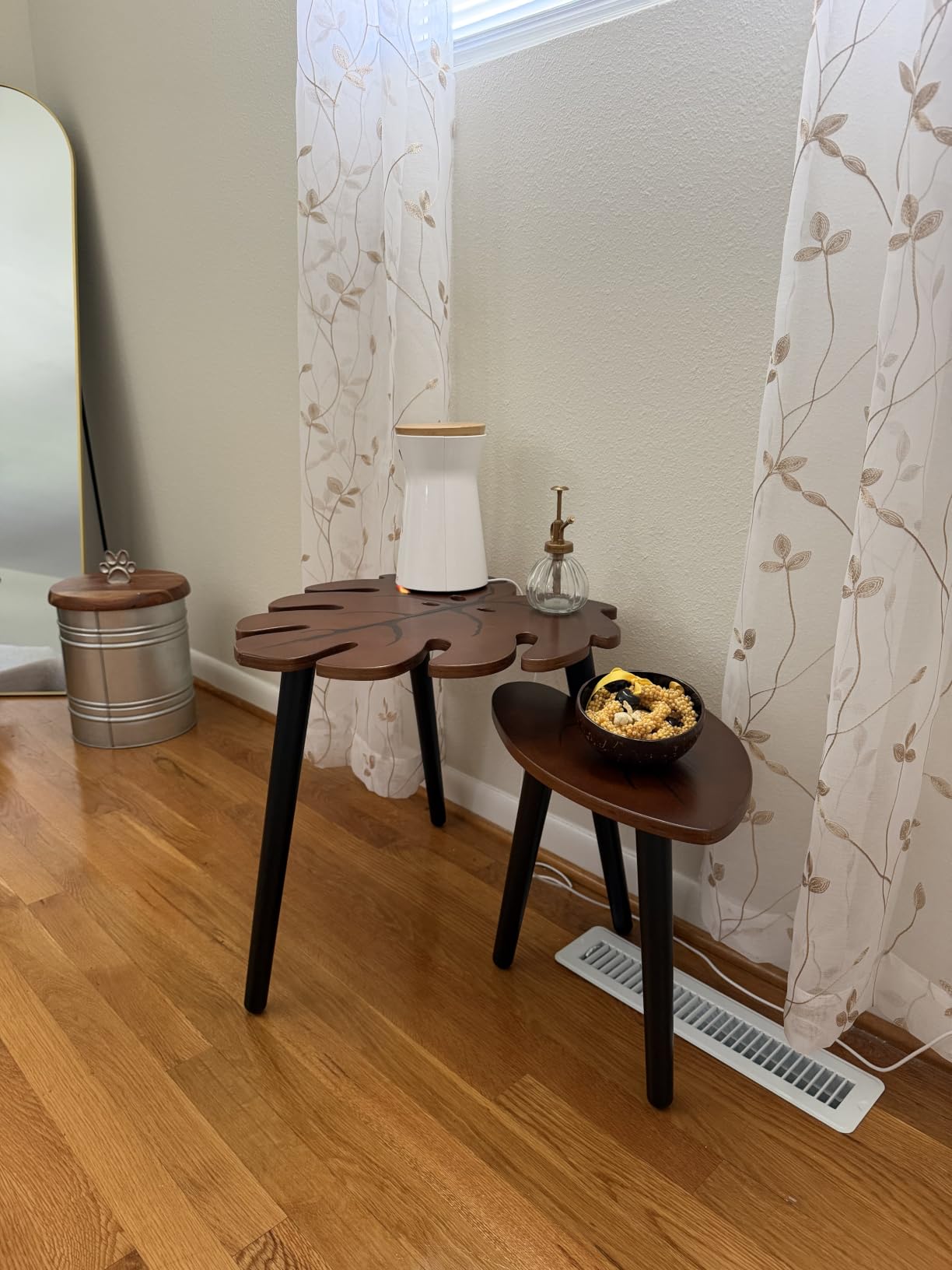 BAMEOS Bamboo Nesting Triangle End Table, Set of 2 Side Table Modern Minimalist Coffee Table for Living Room, Balcony in White customer photo 1