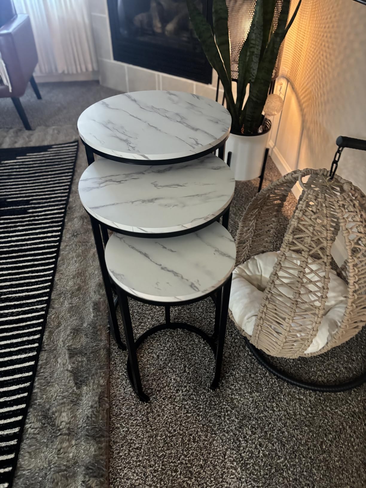 Lavish Home Round Nesting Tables Set of 3, Woodgrain-Look Top, Gray-Brown customer photo 2