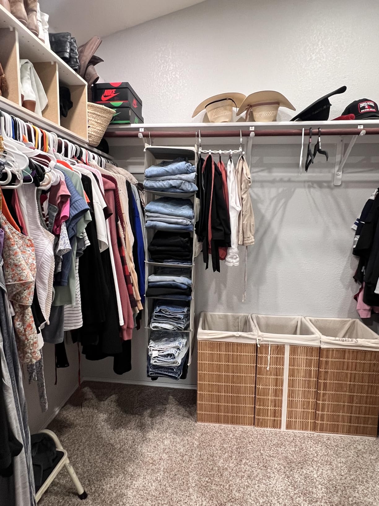 YOUDENOVA Hanging Closet Organizer and Storage, 6-Shelf, Grey | Dorm Room Essentials for Guys, Clothes Organizer with 2 Side Pockets, Hanging Shelves for Closet Storage, Breathable Fabric customer photo 2