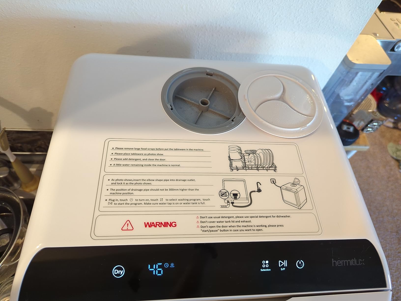 Hermitlux Countertop Dishwasher, 5 Washing Programs Portable Dishwasher With 5-Liter Built-in Water Tank For Glass Door customer photo 1