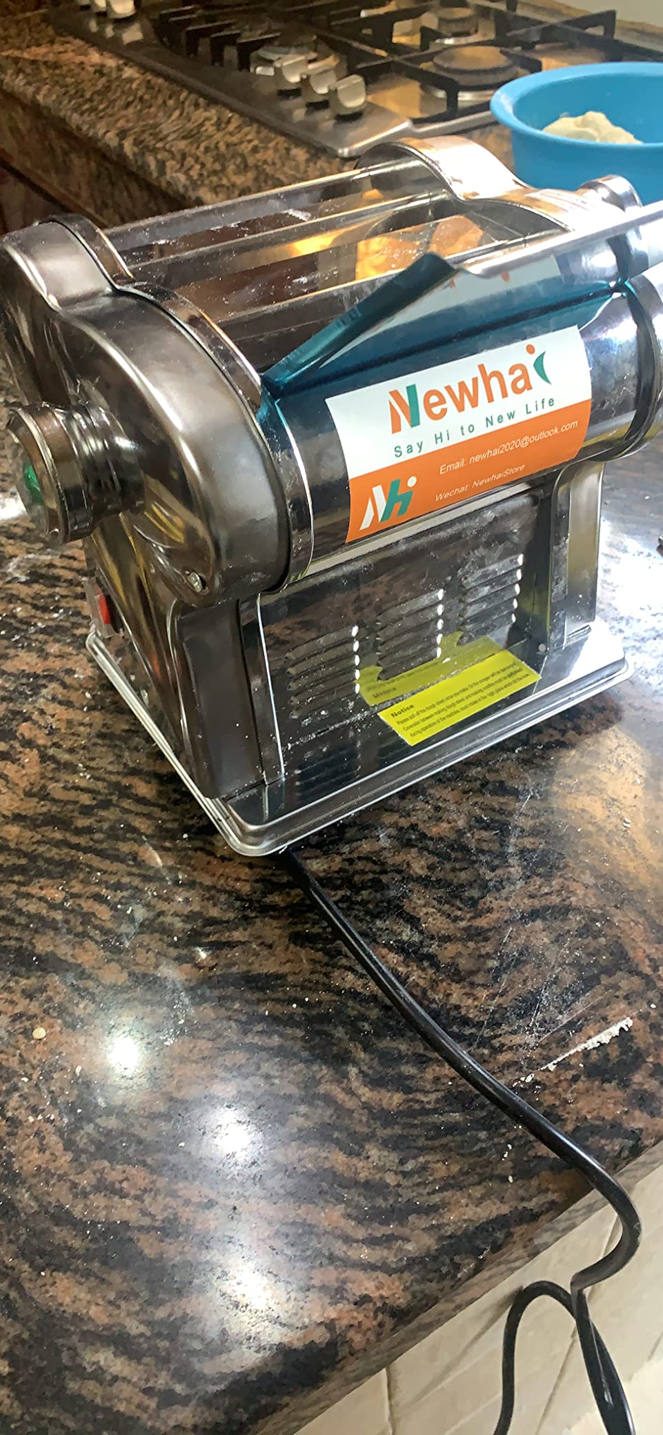 Newhai Electric Pasta Maker, Stainless Steel 135W for Home, 2 Noodle Sizes | 0.5-3mm Adjustable Thickness, 1.5mm/4mm Noodles, Dough Press & Cut, 11lb/h customer photo 1
