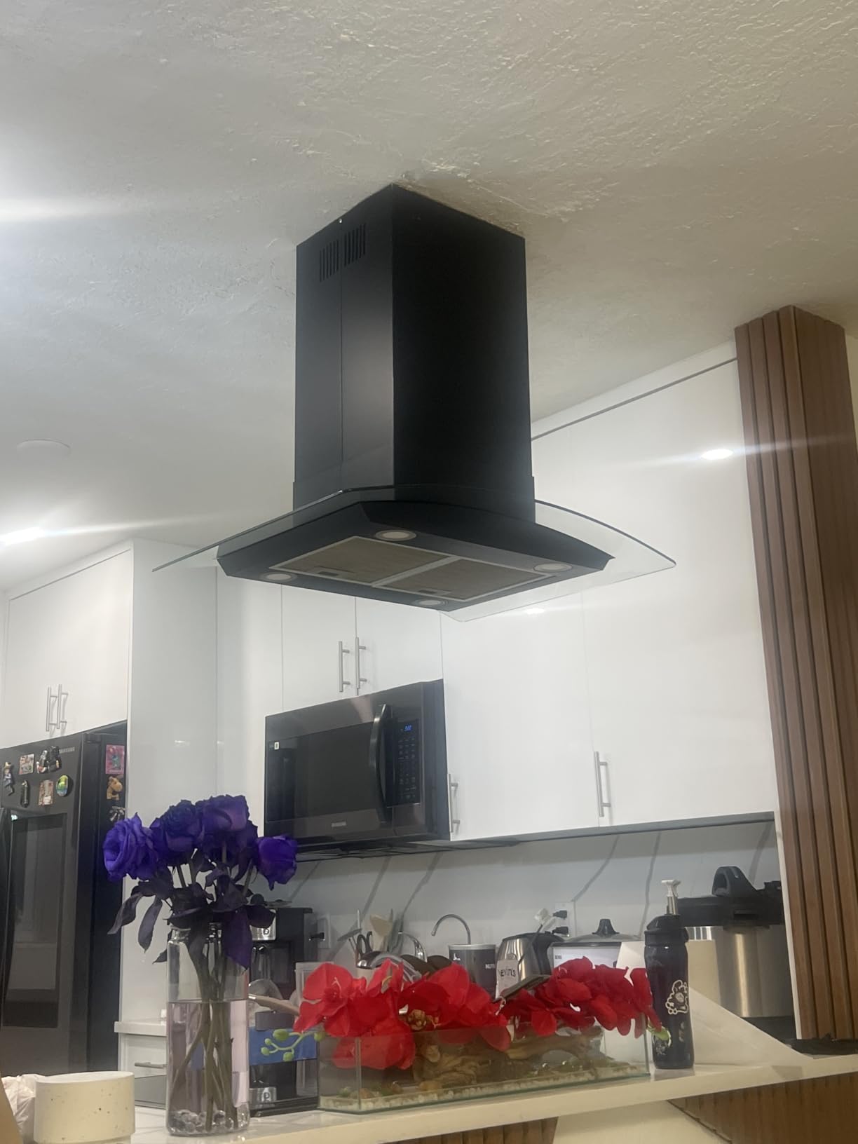 36 inch Island Range Hood 700CFM Black Painted Stainless Steel, Gesture & Touch Control Panel Ceiling Mount Kitchen Vent Hood Ducted/Ductless Convertible Extractor, Exhaust Fan 4 LED Lights customer photo 1