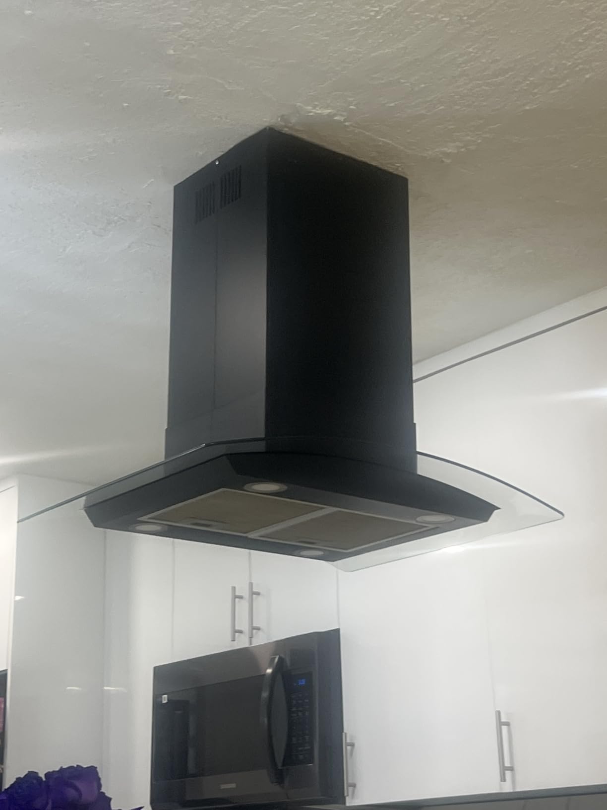 36 inch Island Range Hood 700CFM Black Painted Stainless Steel, Gesture & Touch Control Panel Ceiling Mount Kitchen Vent Hood Ducted/Ductless Convertible Extractor, Exhaust Fan 4 LED Lights customer photo 2