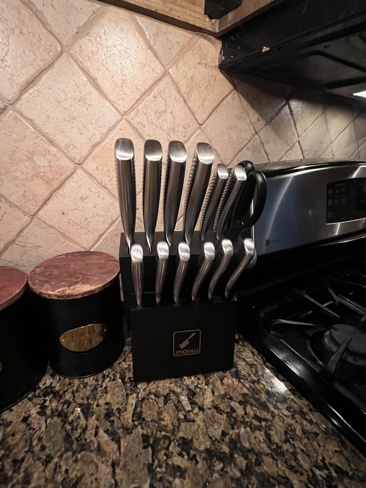 imarku 14 Piece Stainless Steel Knife Set with Build-in Sharpener | Japanese High-Carbon Stainless Steel Blades | 56+/-2 HRC Hardness | Full Tang Ergonomic Handle | Ideal Home Cooking Gift customer photo 2