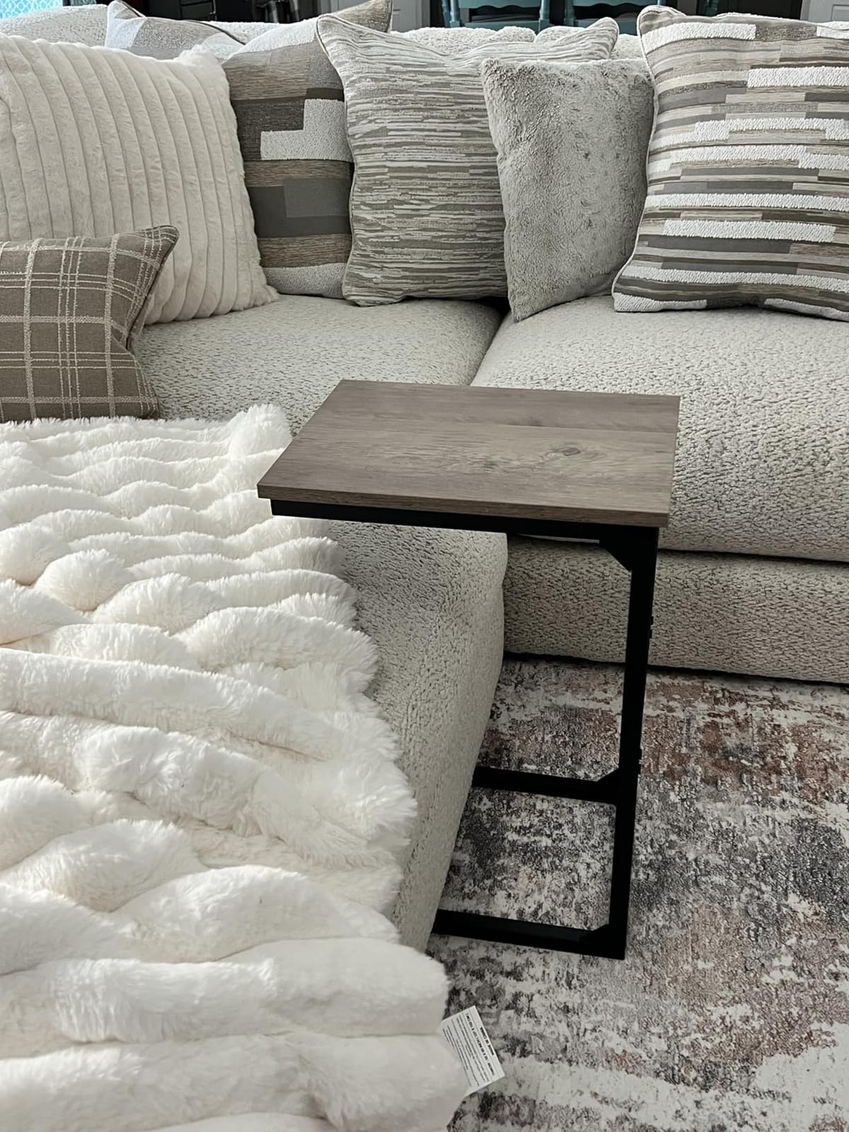 AMHANCIBLE C Shaped End Table Set of 2, Couch Side Table that Slide Under | TV Trays for Eating on Couch, Narrow Small Space Side Tables for Living Room Bedroom, Rustic Brown customer photo 2
