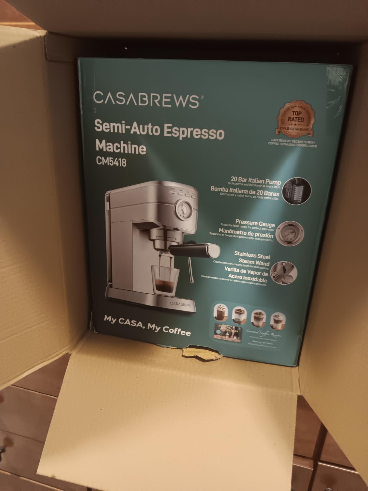 CASABREWS CM5418 Compact Espresso Machine with Milk Frothing Steam Wand, 20-Bar Pump, Built-in Pressure Gauge, Powerful Steam Wand for Cappuccino Latte for Home, 34oz Water Tank customer photo 1
