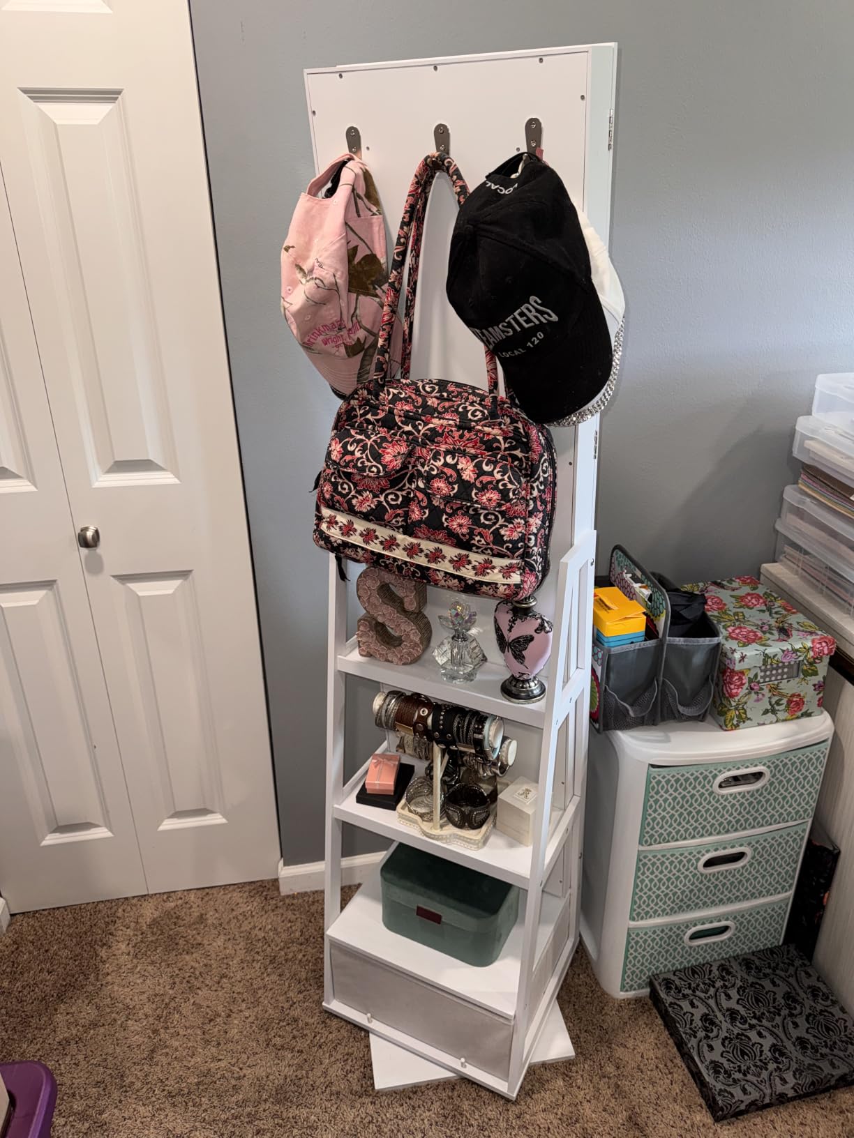 Nicetree 360° Swivel Jewelry Cabinet with Lights, Full Length Mirror, Lock | Standing Mirror Jewelry Cabinet, Lockable Mirror with Storage, Lighted Interior Mirror, Shelves, Flip-over Shelf, Grain White customer photo 1