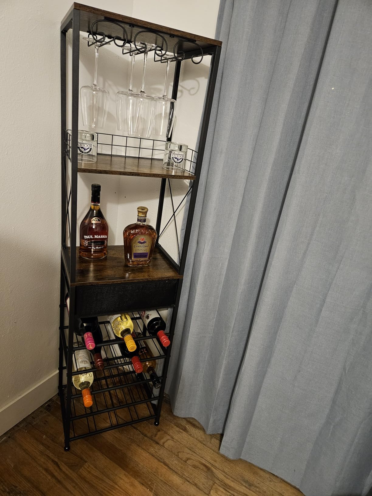 Homeiju Wine Rack Freestanding Floor, Bar Cabinet for Liquor and Glasses | 4-Tier bar Cabinet with Tabletop, Glass Holder, Storage Drawer and Wine Storage for Living Room (Patent No.D29872845) customer photo 2