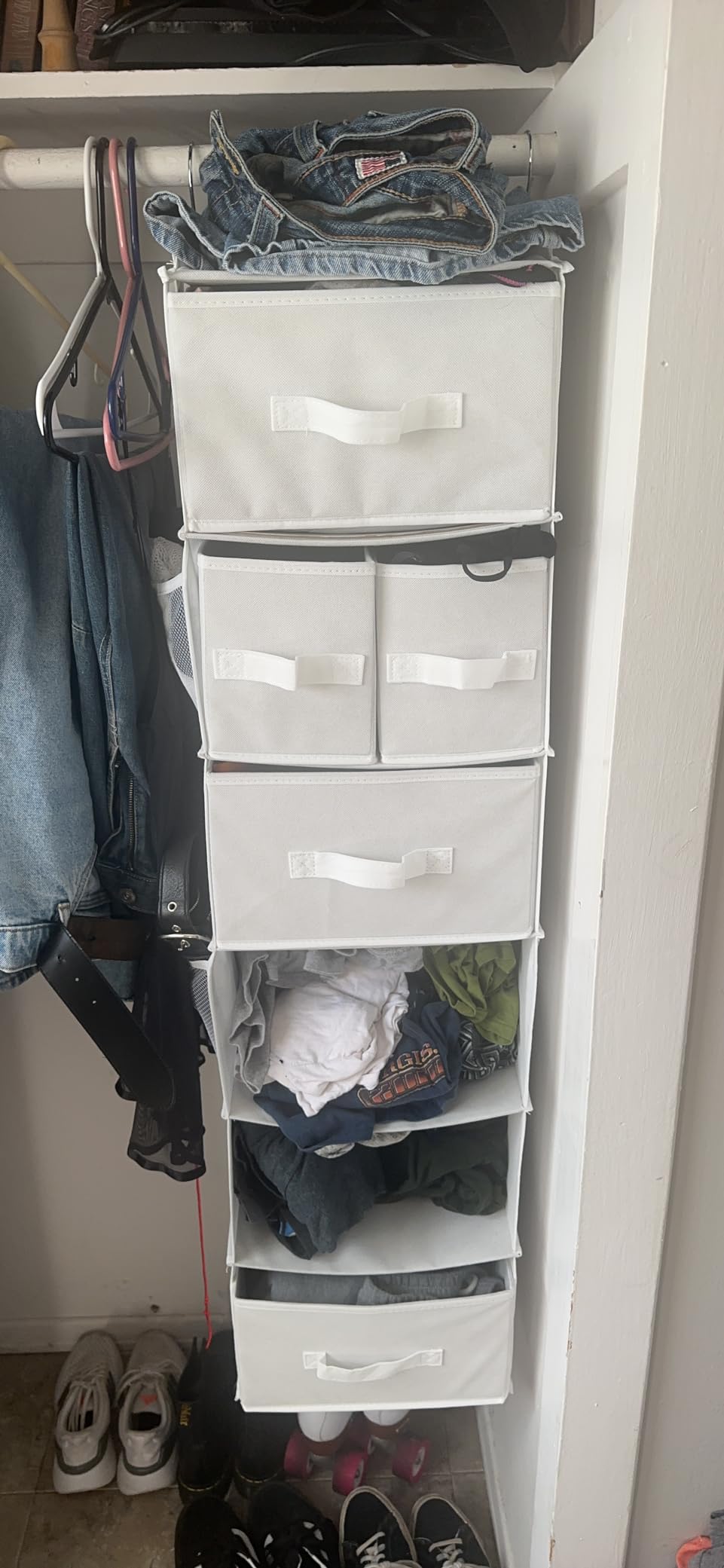 GRANNY SAYS Hanging Closet Organizer, 5 Drawers, 6 Shelves, 6 Pockets, Gray | Hanging Closet Organizer with 5 Different Drawer Designs, 6 Shelves & Reinforced Structure for Organized Small Spaces customer photo 1