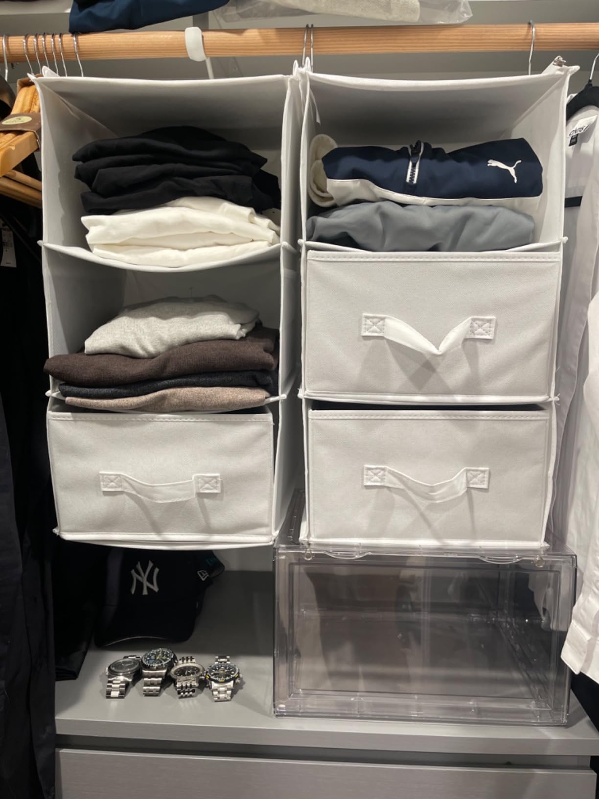 GRANNY SAYS Hanging Closet Organizer, 5 Drawers, 6 Shelves, 6 Pockets, Gray | Hanging Closet Organizer with 5 Different Drawer Designs, 6 Shelves & Reinforced Structure for Organized Small Spaces customer photo 2