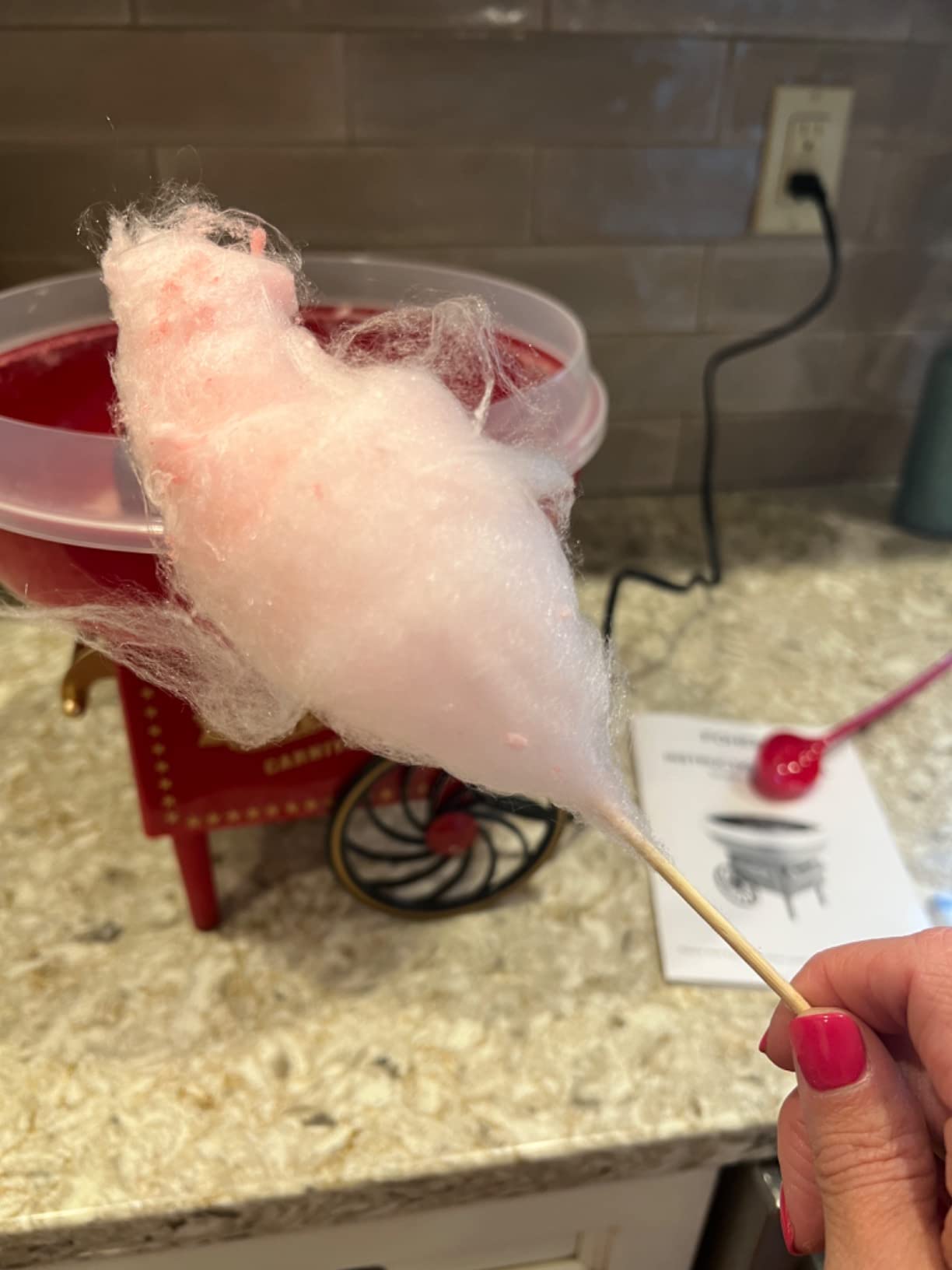 FOHERE Vintage Cotton Candy Machine for Kids Birthday, Red | Countertop Sugar Floss Maker with Scoop Plus 10 Cones, Great for Children's Birthday parties, Carnivals, or Backyard Events customer photo 1