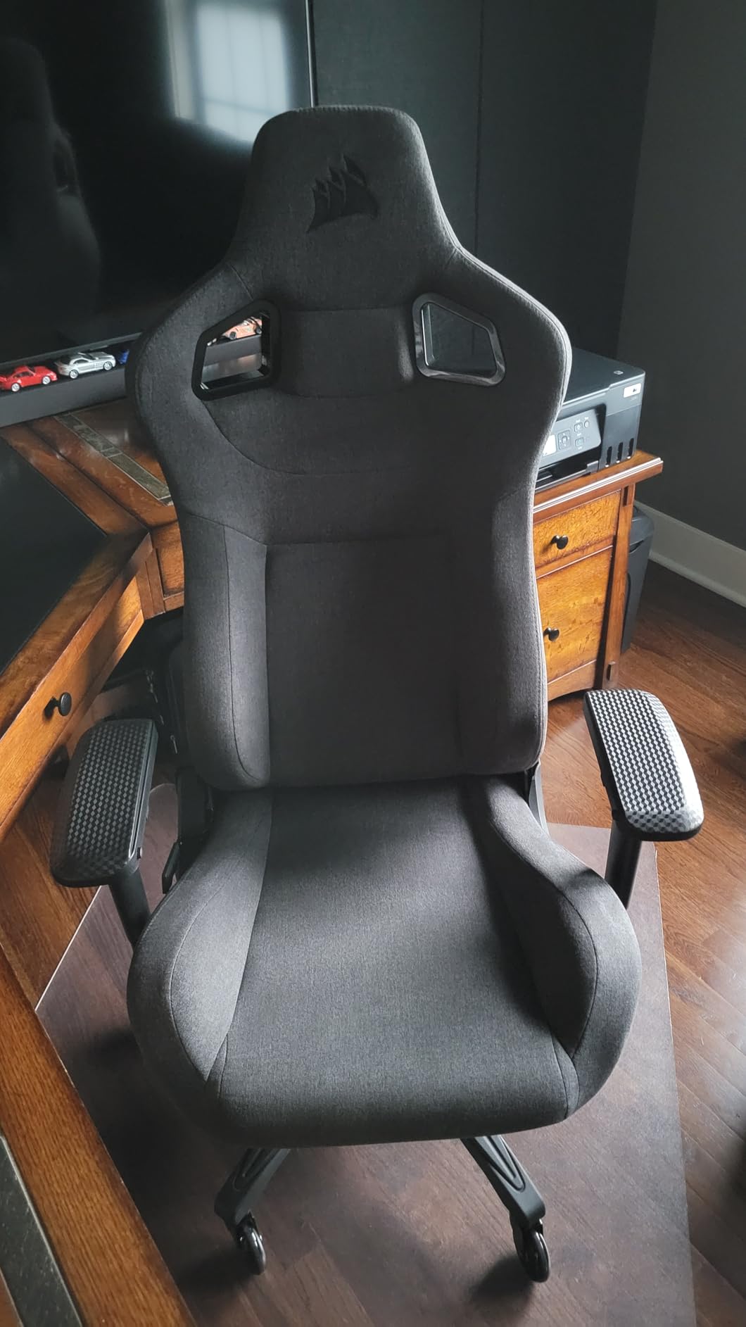 Corsair T3 Rush Fabric Gaming Chair (2023) - Racing-Inspired Design - Soft Fabric Exterior - Padded Neck Cushion - Memory Foam Lumbar Support - Adjustable Seat Height - Gray and Charcoal customer photo 1