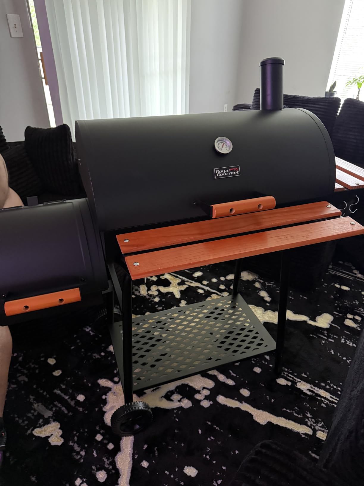 Royal Gourmet 30-Inch Charcoal Grill with Offset Smoker, Wood-Painted Table | CC1830W Outdoor Smoker Grill, 811 Sq. In., Front Table, Adjustable Fire Grates, for Outdoor Barbecue Event, Black customer photo 1
