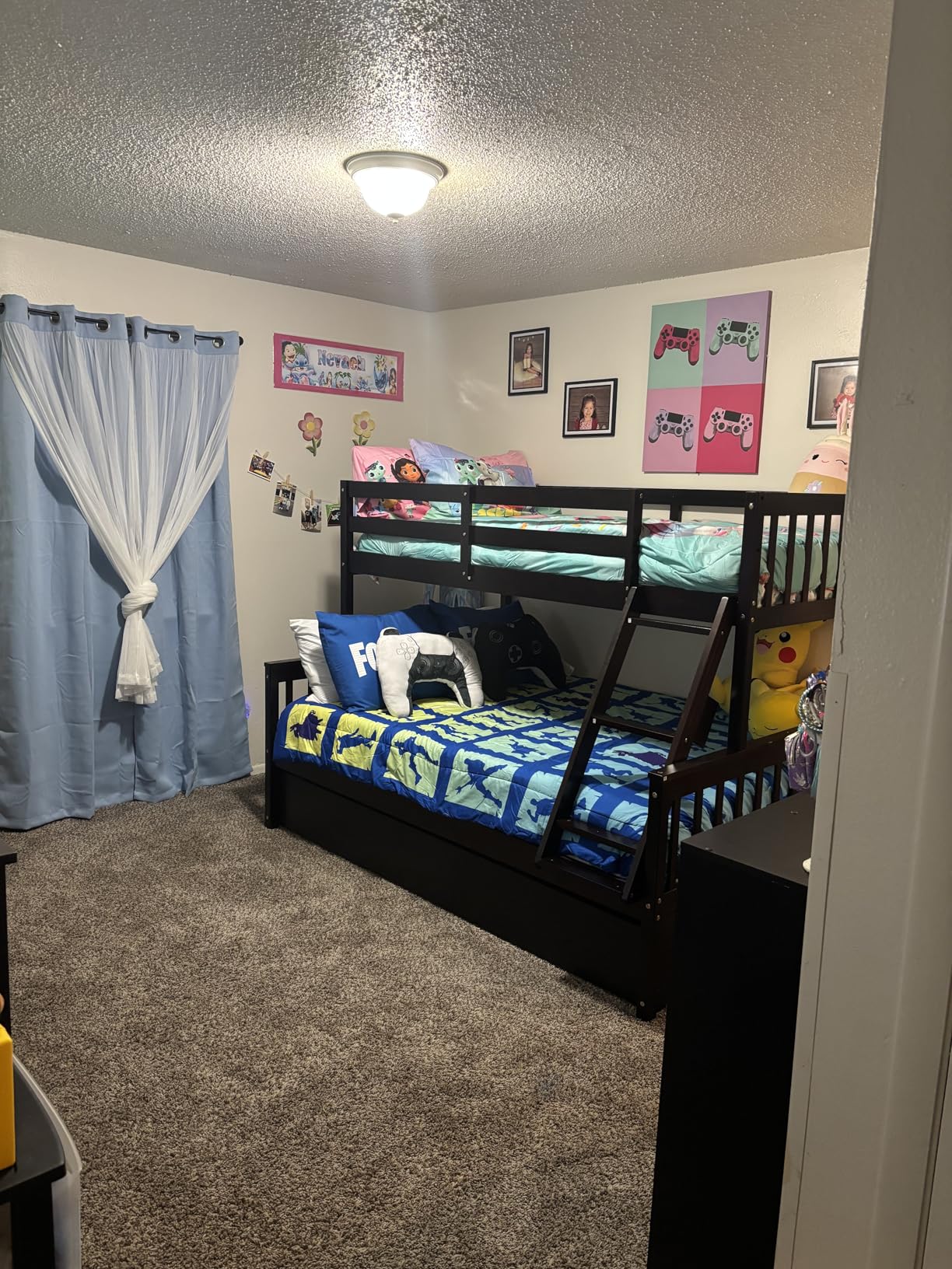 KOMFOTT Wood Twin Over Twin Bunk Bed with Trundle, Solid Pine Wood Bunk Bed Frame with Ladder & Safety Guardrails, Space-Saving Convertible Twin Bed Frame for Home & Dormitory, No Box Spring Needed customer photo 2