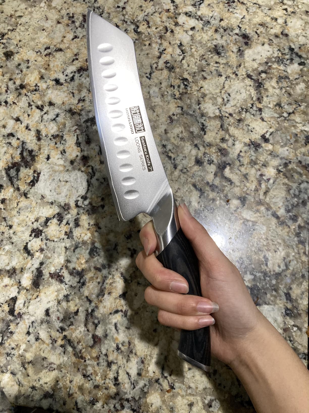 HOSHANHO 7 Inch Japanese Chef Knife, Ultra Sharp Kitchen Santoku Knives, Professional Japanese High Carbon Stainless Steel Kitchen Knife, Cooking Knife with Ergonomic Pakkawood Handle, Gifts customer photo 1