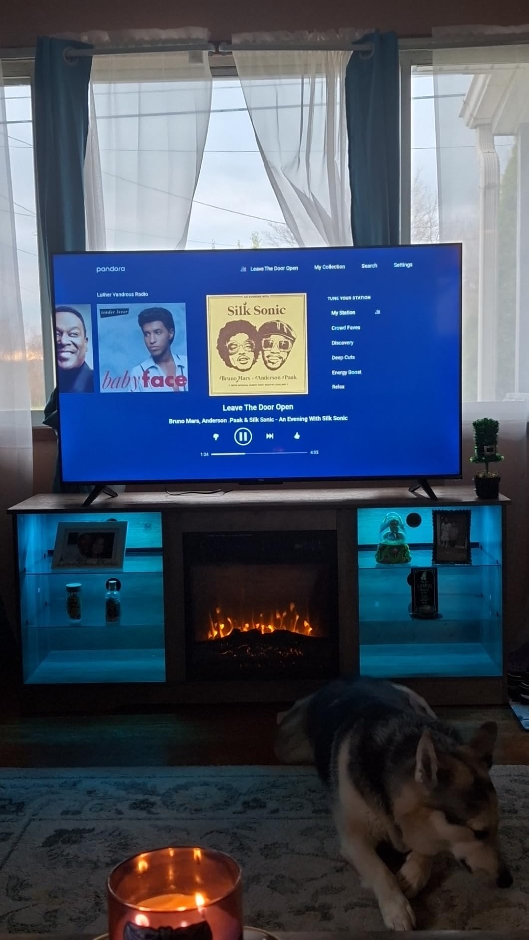 LEMBERI Fireplace TV Stand for up to 65 Inch TVs, Space-Saving LED Modern Entertainment Center for Small Apartments with Built-in 18