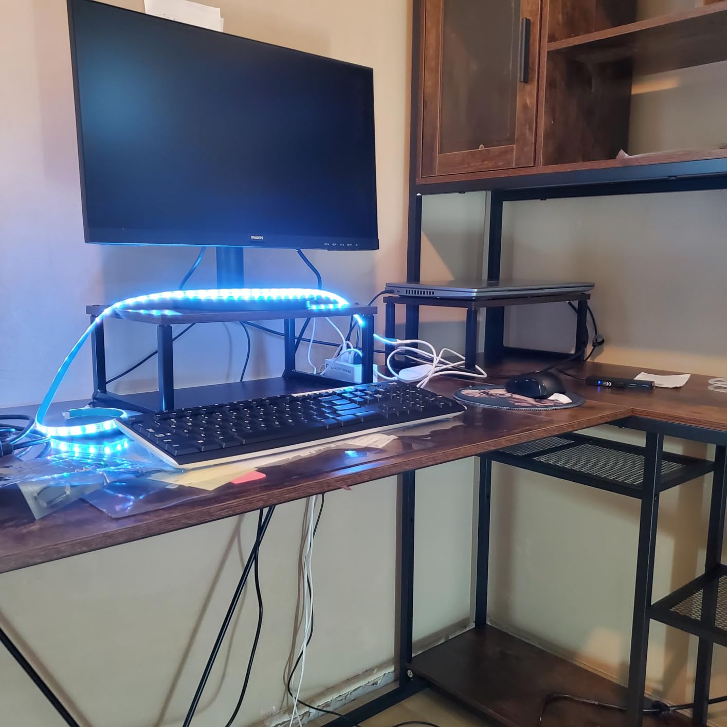 SEDETA L Shaped Computer Desk with Storage Shelves and Bookshelf, White | 58'' Reversible Office Desk with LED Light, Glass Door Cubby, L Shaped Corner Desk for Gaming, Two Monitors, Small Space customer photo 2