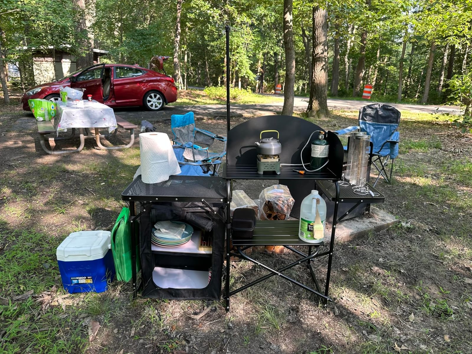 Nice C Camping Kitchen Station, Picnic Portable Grill Table, Folding Cook Station Organizers, with Upgrade Light Stand, Windshield, Carry Bag for Outdoor, Beach, Picnic (Black) customer photo 1