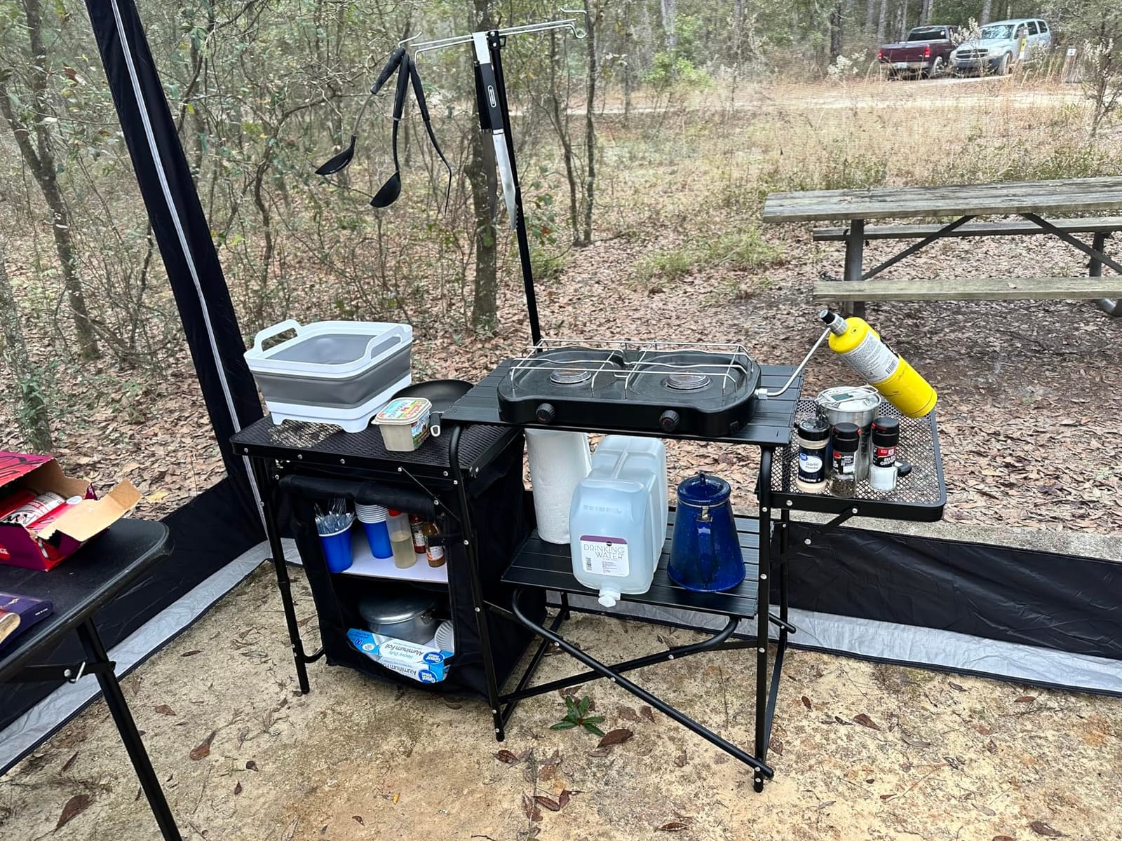 Nice C Camping Kitchen Station, Picnic Portable Grill Table, Folding Cook Station Organizers, with Upgrade Light Stand, Windshield, Carry Bag for Outdoor, Beach, Picnic (Black) customer photo 2