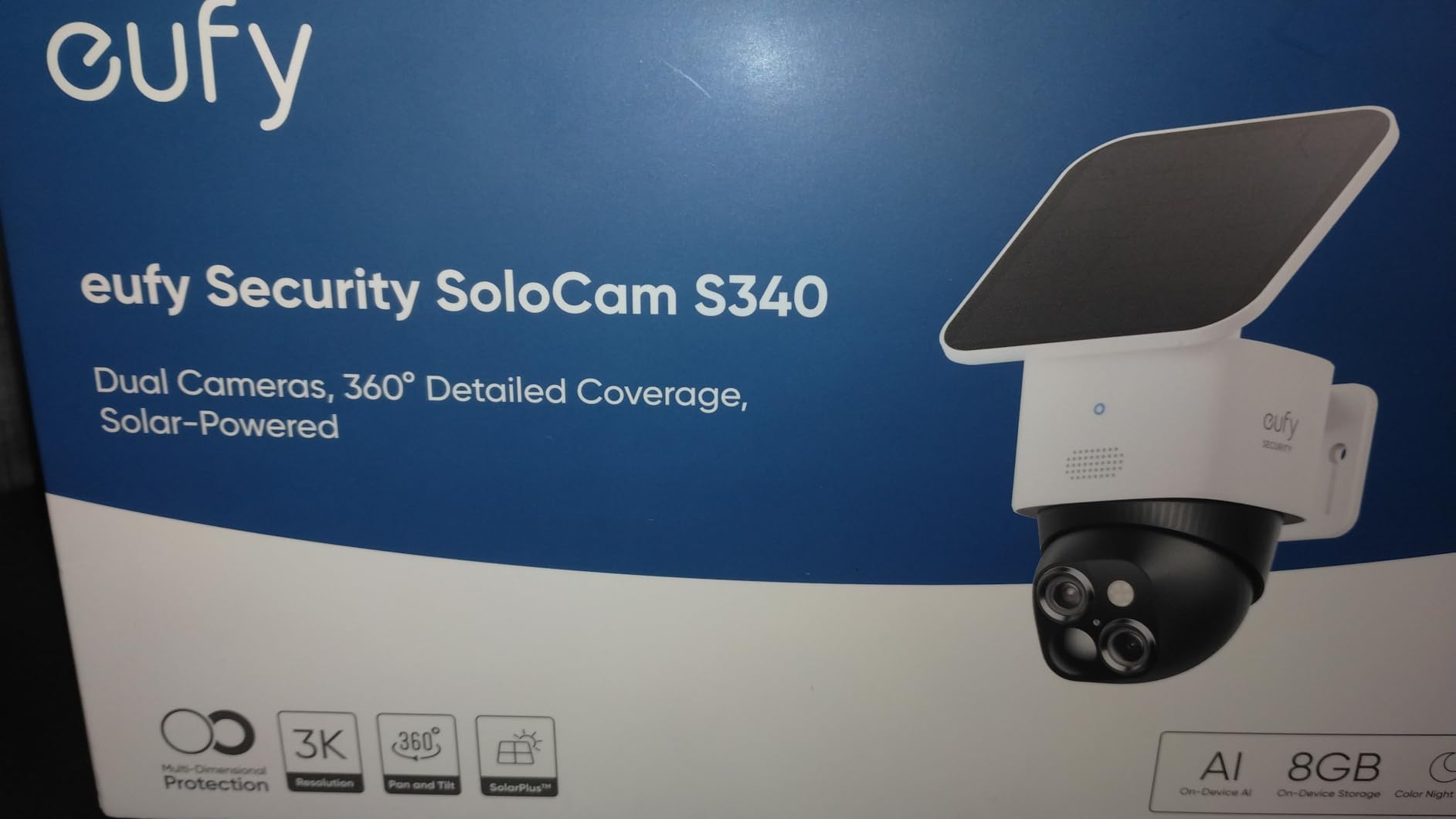 eufy Security SoloCam S340, 3K Dual-Lens Solar Security Camera | 360 Degree Coverage, Pan & Tilt, No Blind Spots, AI Detection & Tracking, Color Night Vision, No Monthly Fee, Built-in 8GB customer photo 1