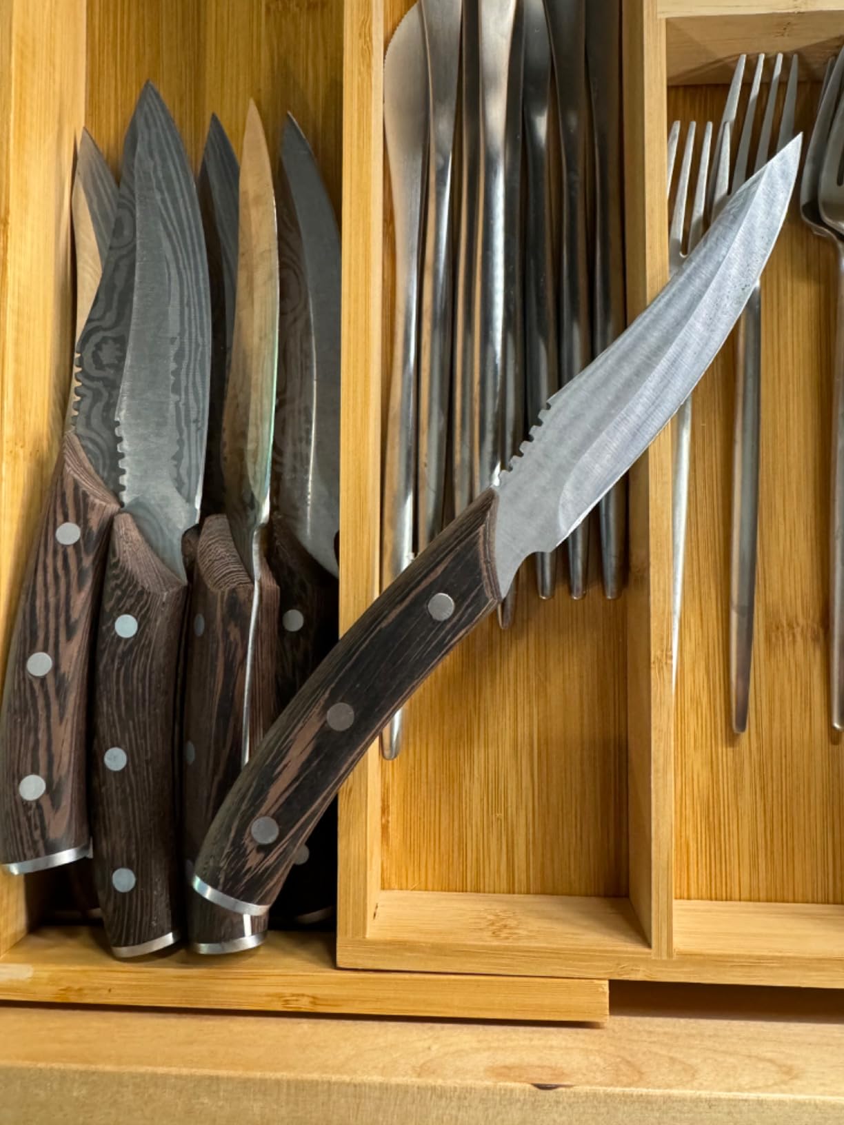 SYOKAMI Steak Knives Set of 8, 4.8 Inch Carbon Steel Dinner Knives with Wooden Handle customer photo 2