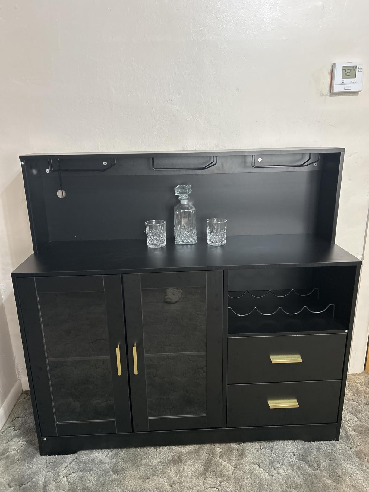 Bar Cabinet for Home with LED Light,Coffee Bar Cabinet w/ Wine & Glass Rack | Wine Cabinets with Drawers & Microwave Stand, Modern Liquor Cabinets for Kitchen, Living Room, Dining Room (Black) customer photo 1