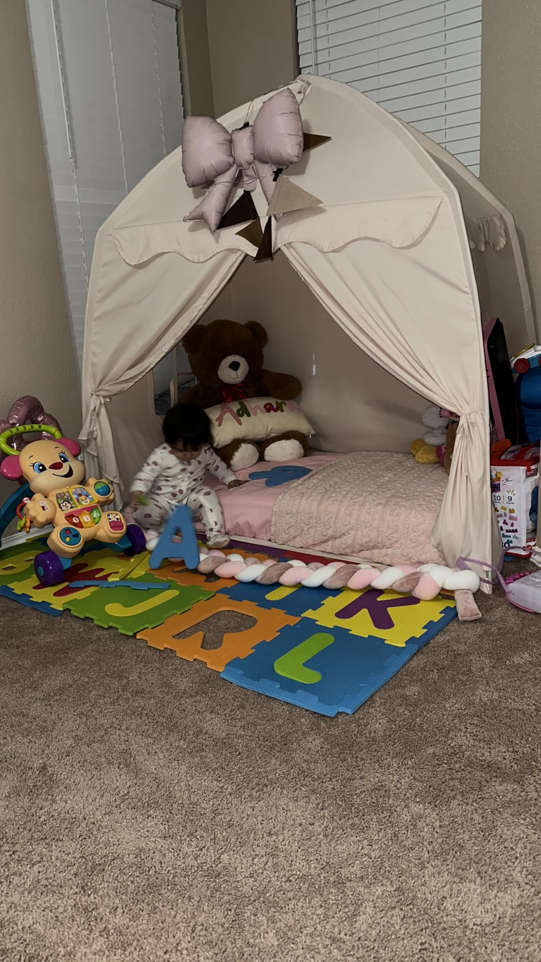 Little Dove Extra Large Kids Play Tent with Flags & Star Lights, Portable & Foldable Teepee Tents, Dome Tent Playhouse for Indoor & Outdoor Use, Kids Tent for Boys & Girls, 59x39x59 in, Cream customer photo 1