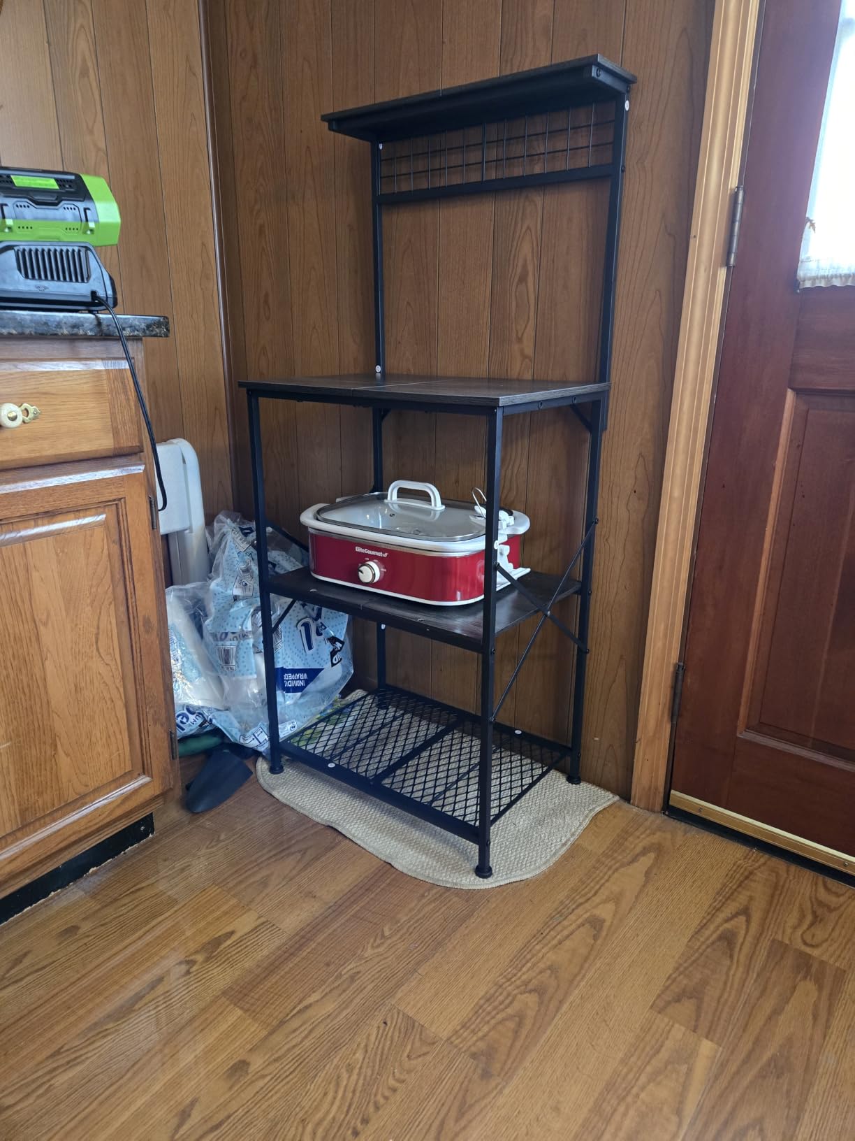 Furologee Kitchen Bakers Rack with Power Outlet, Microwave Oven Stand with Storage 4 Tiers, Coffee Bar Table with 6 S Hooks, Kitchen Storage Shelf Rack for Spices, Pots, Rustic Brown customer photo 1
