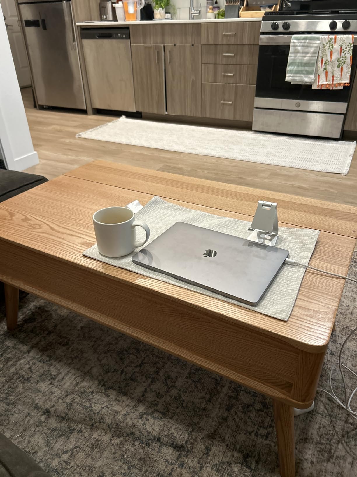 Solid Oak Wood Lift Top Coffee Table for Living Room, Fully-Assembled | FAS-Grade Wood Tables, Mid Century Modern Coffee Tables with Drawers and Large Storage, for Home Office & Apartment, 39.37''W customer photo 1