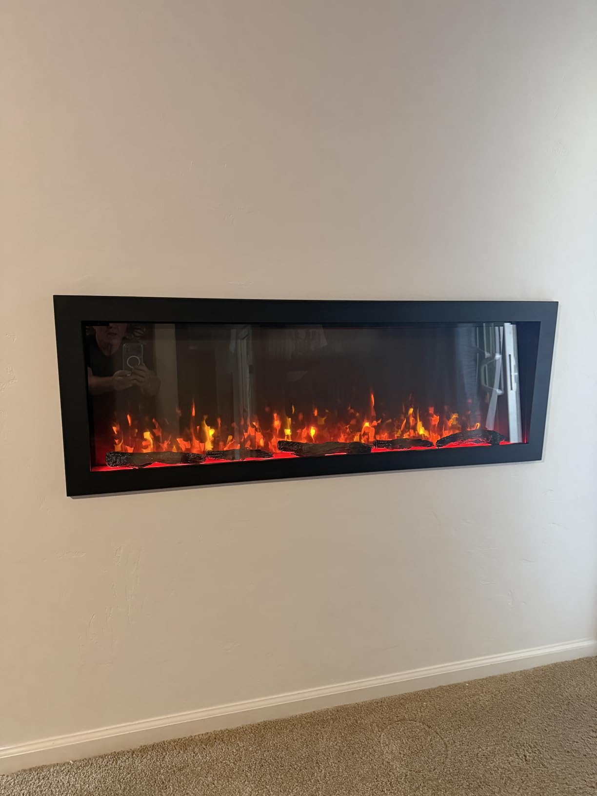 PuraFlame Bernice 60 Inch Smart Linear Electric Fireplace - Clean Hidden Vent Design, Flame with 9 Colors, Recessed in-Wall or Wall-Mount or Free Standing, Compatible with Alexa and Google Assistant customer photo 1