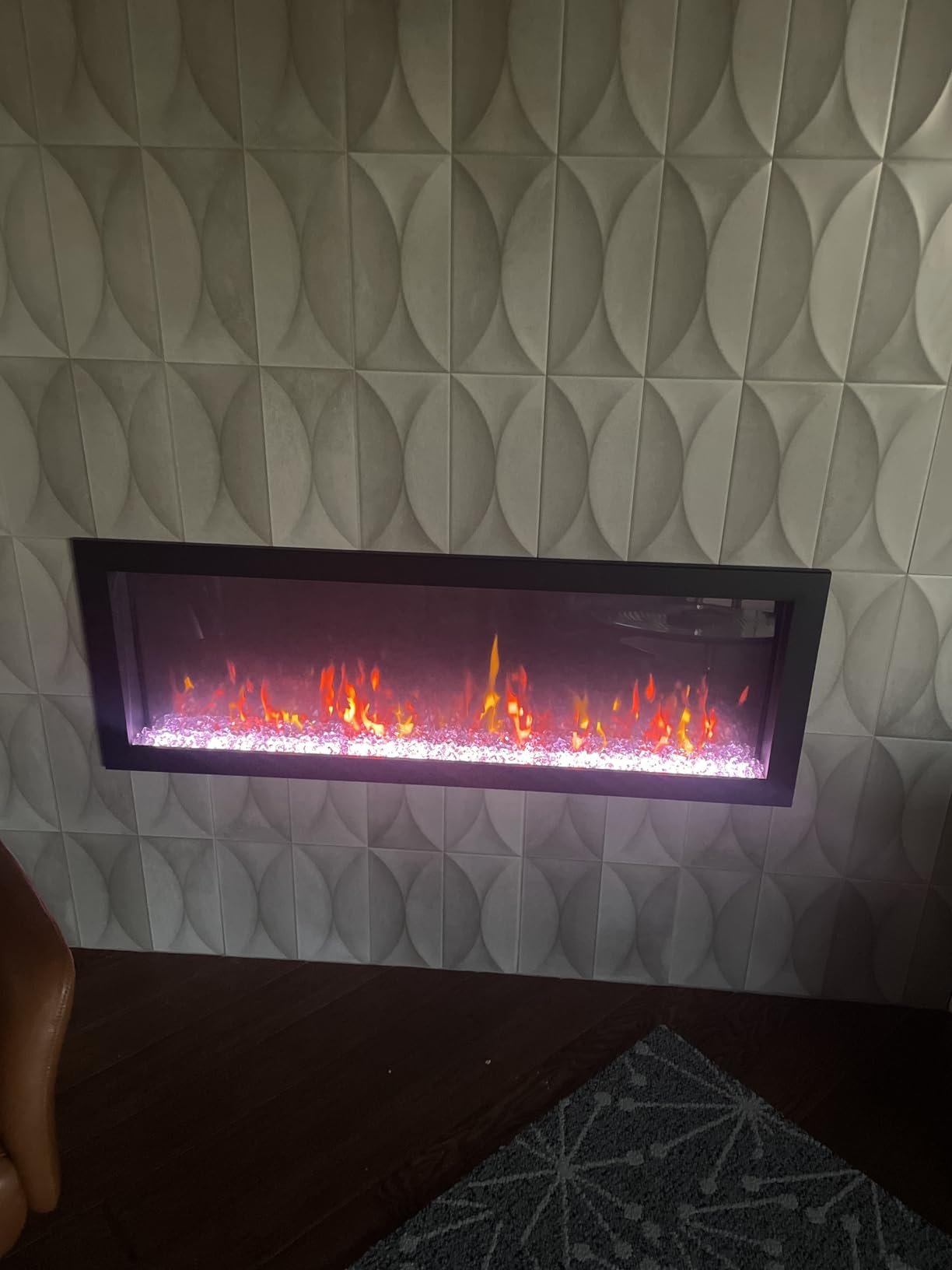 PuraFlame Bernice 60 Inch Smart Linear Electric Fireplace - Clean Hidden Vent Design, Flame with 9 Colors, Recessed in-Wall or Wall-Mount or Free Standing, Compatible with Alexa and Google Assistant customer photo 2