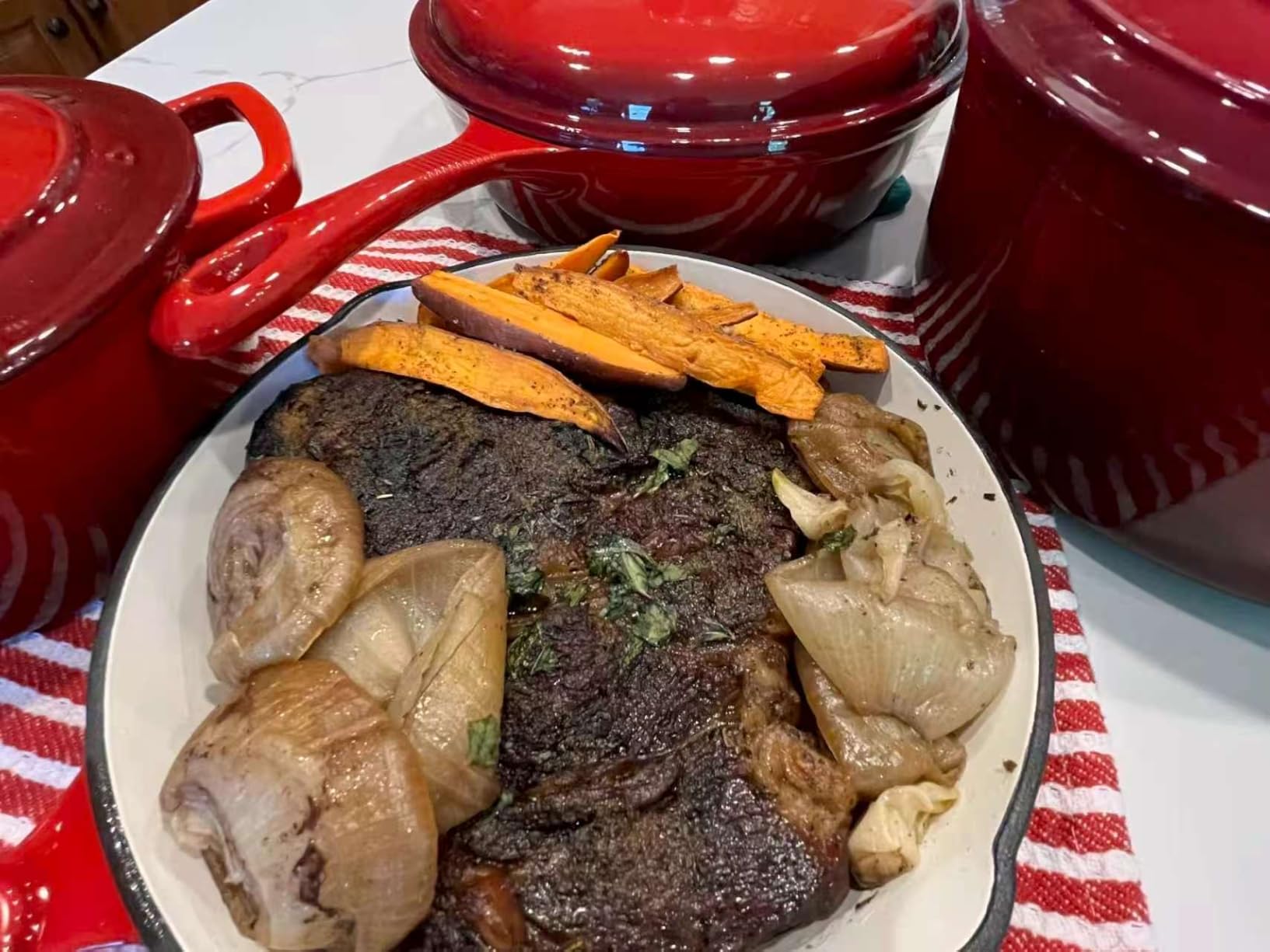 Kitchen Academy 7Pcs Red Enameled Cast Iron Cookware Sets, Heavy Duty | Healthy Pots and Pans Set Non Toxic, Induction Dutch Oven Set, PFOA & PFAS Free customer photo 2