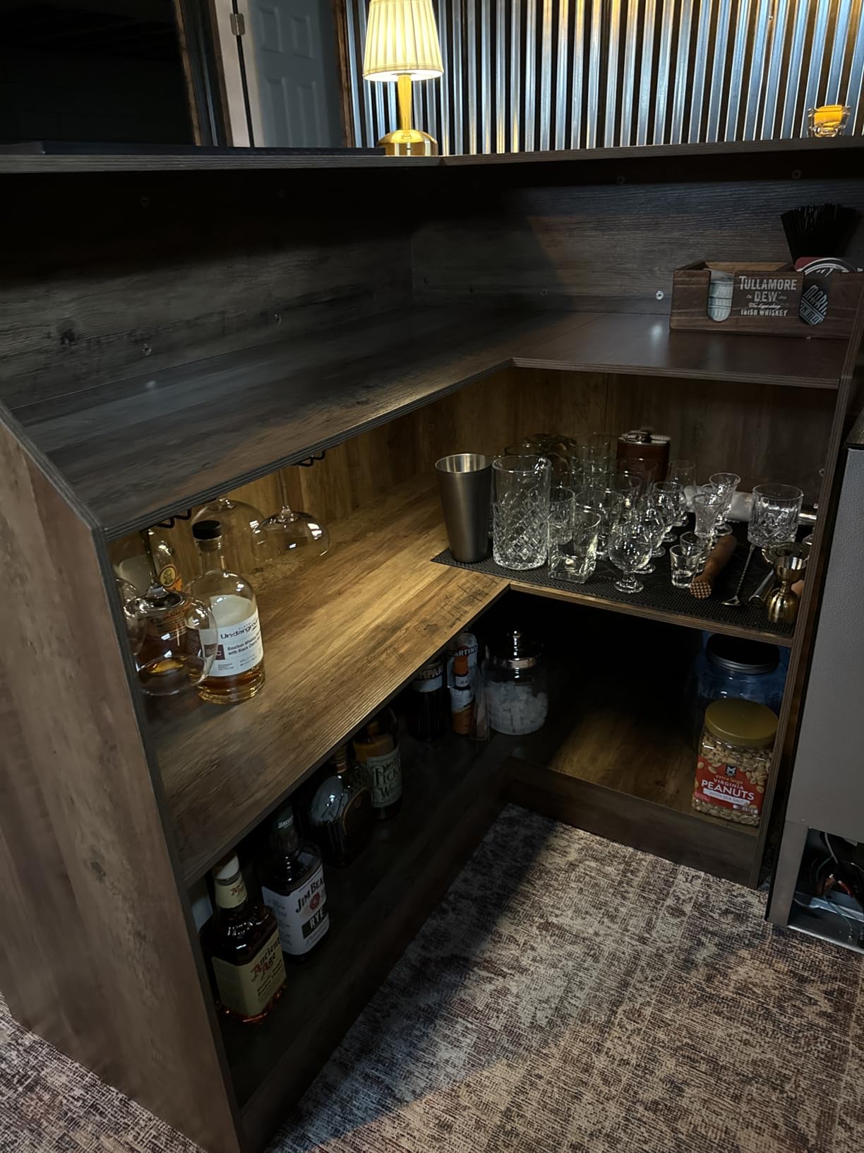 Tribesigns L-Shaped Bar Cabinet, 4-Tier Corner Bar Unit with Stemware Racks, Black customer photo 2