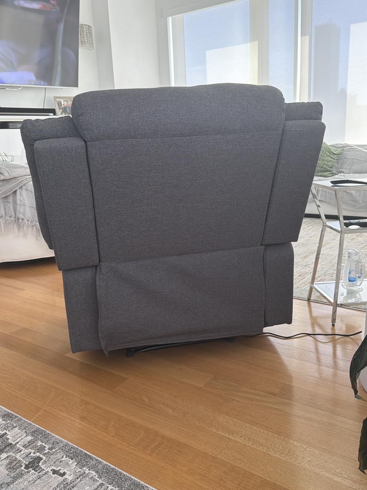 Classic Power Recliner Chair, Oversized Electric Reclining Chair with Overstuffed Cushion and Back, Soft Fabric Adults Single Recliner Sofa for Living Room, Brown customer photo 1