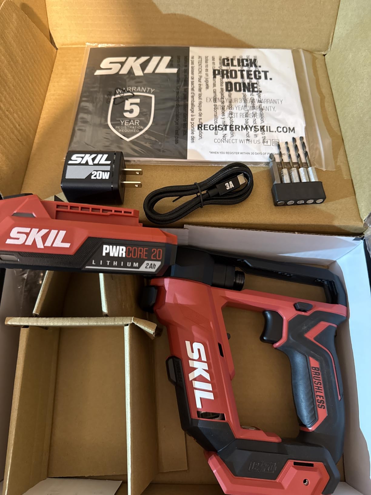 SKIL PWR CORE 20 Brushless 20V Flip Drill Driver Kit with Double Collect Flip Head, Includes 2.0 Ah USB-C Battery and Charger - DL6300D-12 customer photo 1