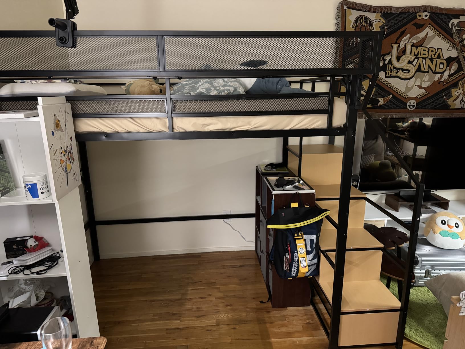 Mirightone Full Size Loft Bed with Stairs and Storage, Metal Loft Bed Frame with Bedside Shelf and Large Under-Bed Space, Heavy-Duty Bed for Adults Teens and Kids, Convertible Staircase, Black customer photo 1