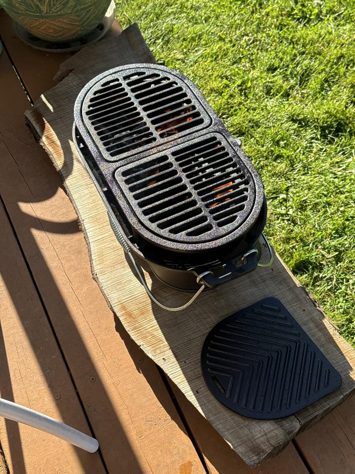 VIVOHOME Oval Cast Iron Grill with Interchangeable Grates & Griddle | Portable Outdoor BBQ Charcoal Grill with 2 Furnace Doors for Heat Control, Includes Gloves, Poker and UV-Resistant Cover customer photo 1
