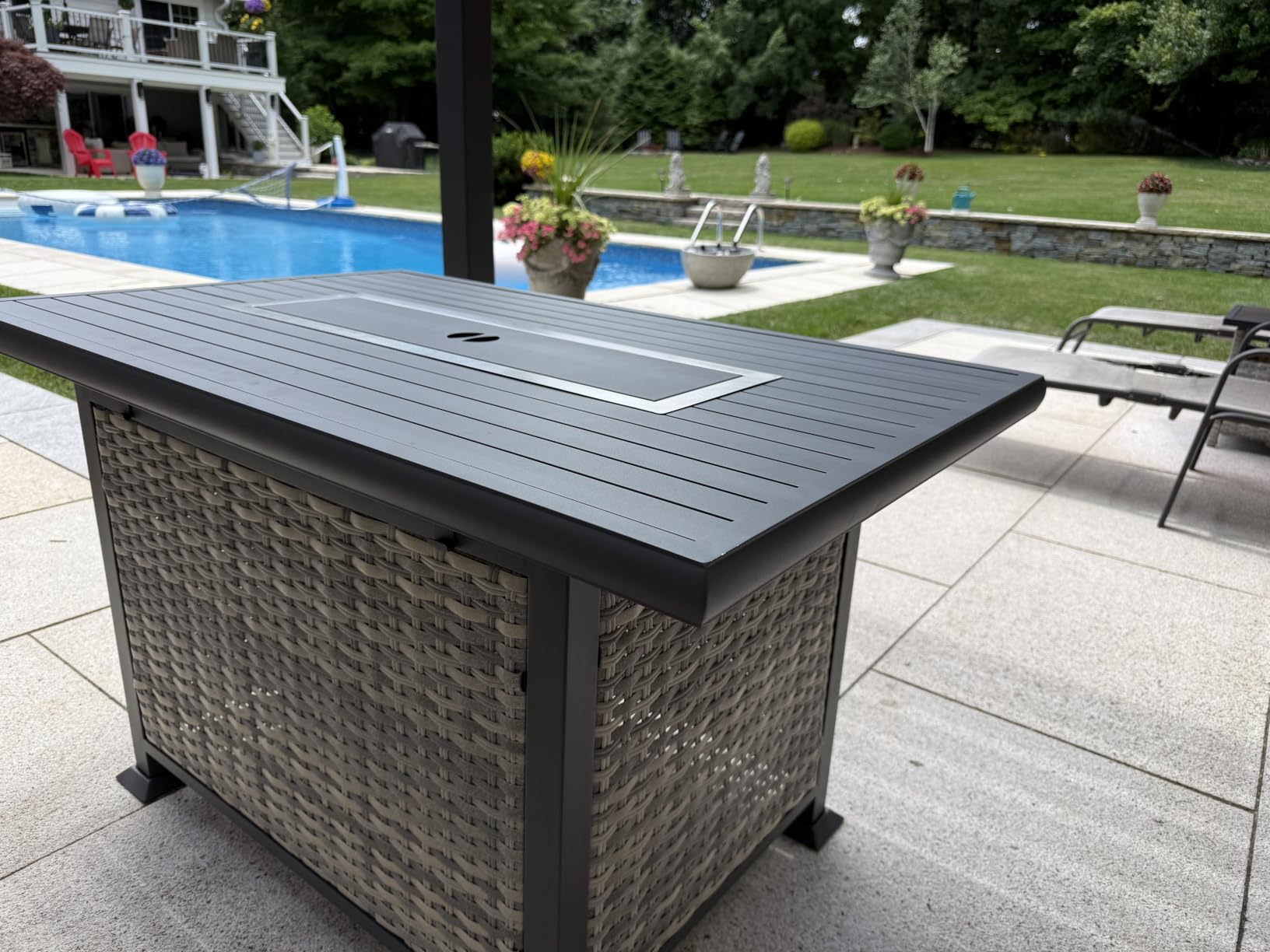 Outdoor Patio Furniture Set PE Wicker Rattan Outdoor Sectional Sofa | Patio Conversation Set with 55,000 BTU Fire Pit Table & Rocking Swivel Chair,Coffee Table & Thickened Cushions, Grey customer photo 2