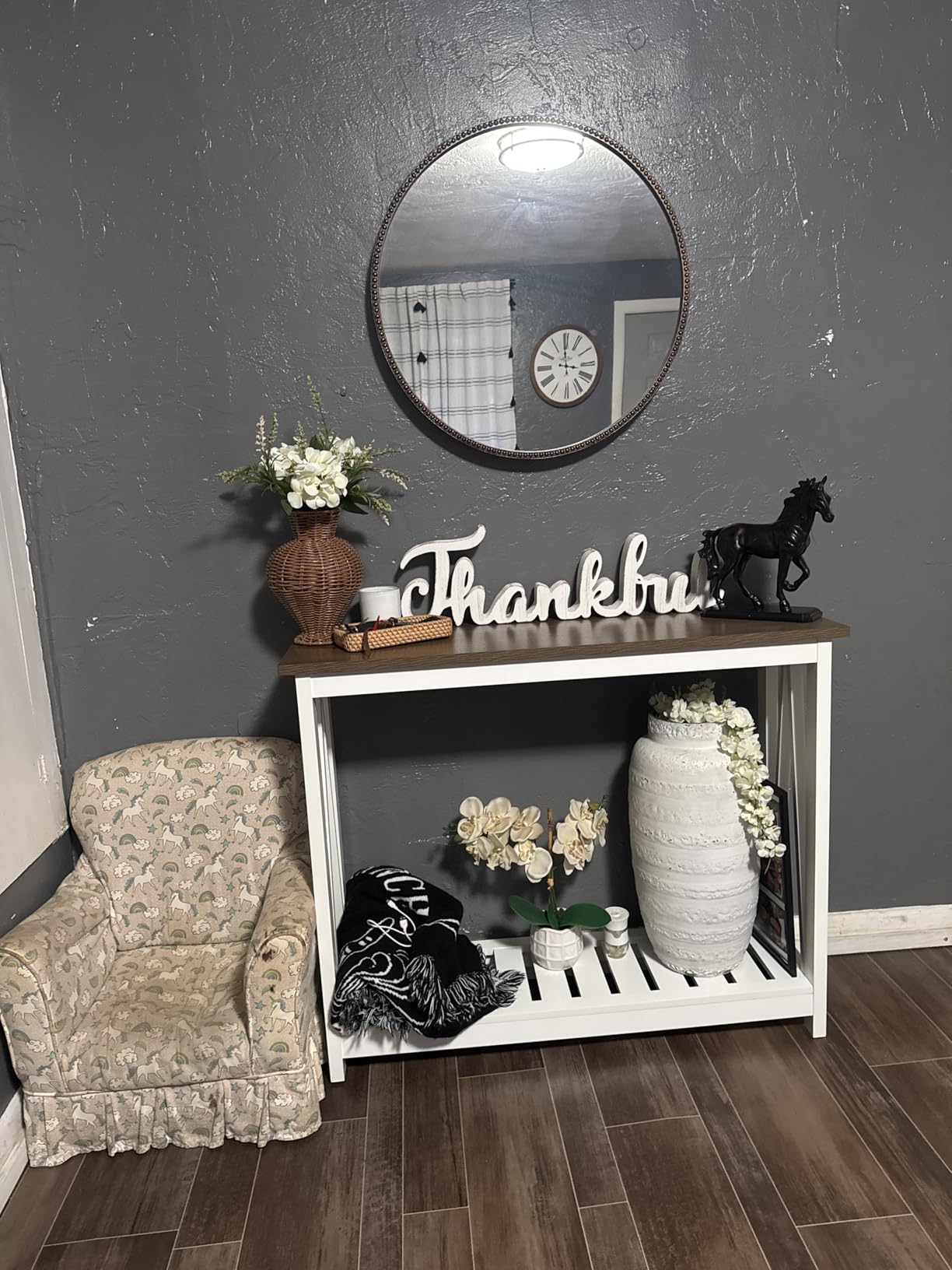 ChooChoo Farmhouse Console Table, Narrow Sofa Table for Entryway, 40 Inch, Rustic Oak & Black customer photo 1