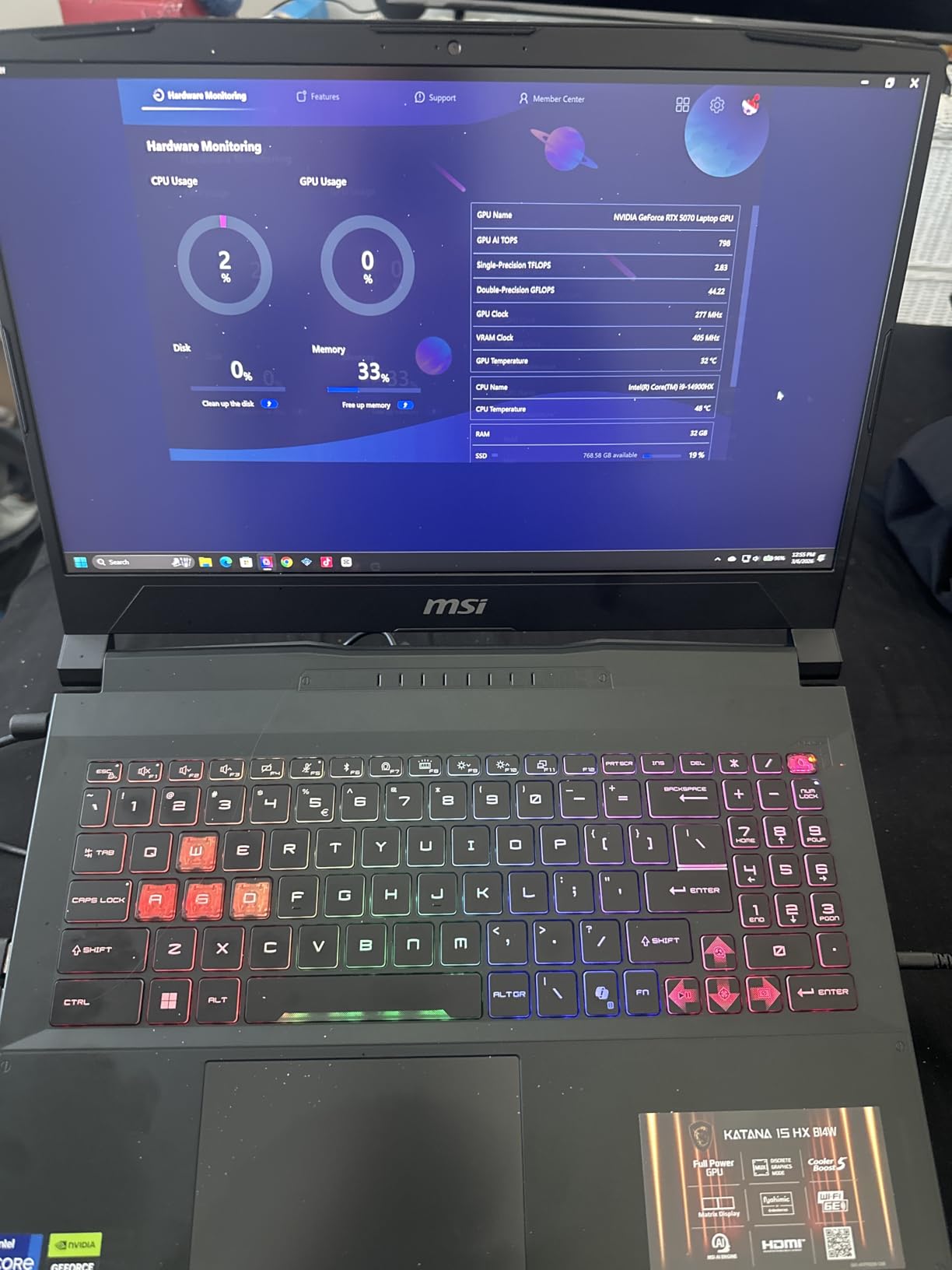 MSI Katana 15 HX 15.6 inch 165Hz QHD+ Gaming Laptop Intel Core i9-14900HX NVIDIA Geforce RTX 5070 32GB DDR5 1TB NVMe SSD RGB Keyboard Win 11 Home Black B14WGK-016US customer photo 1