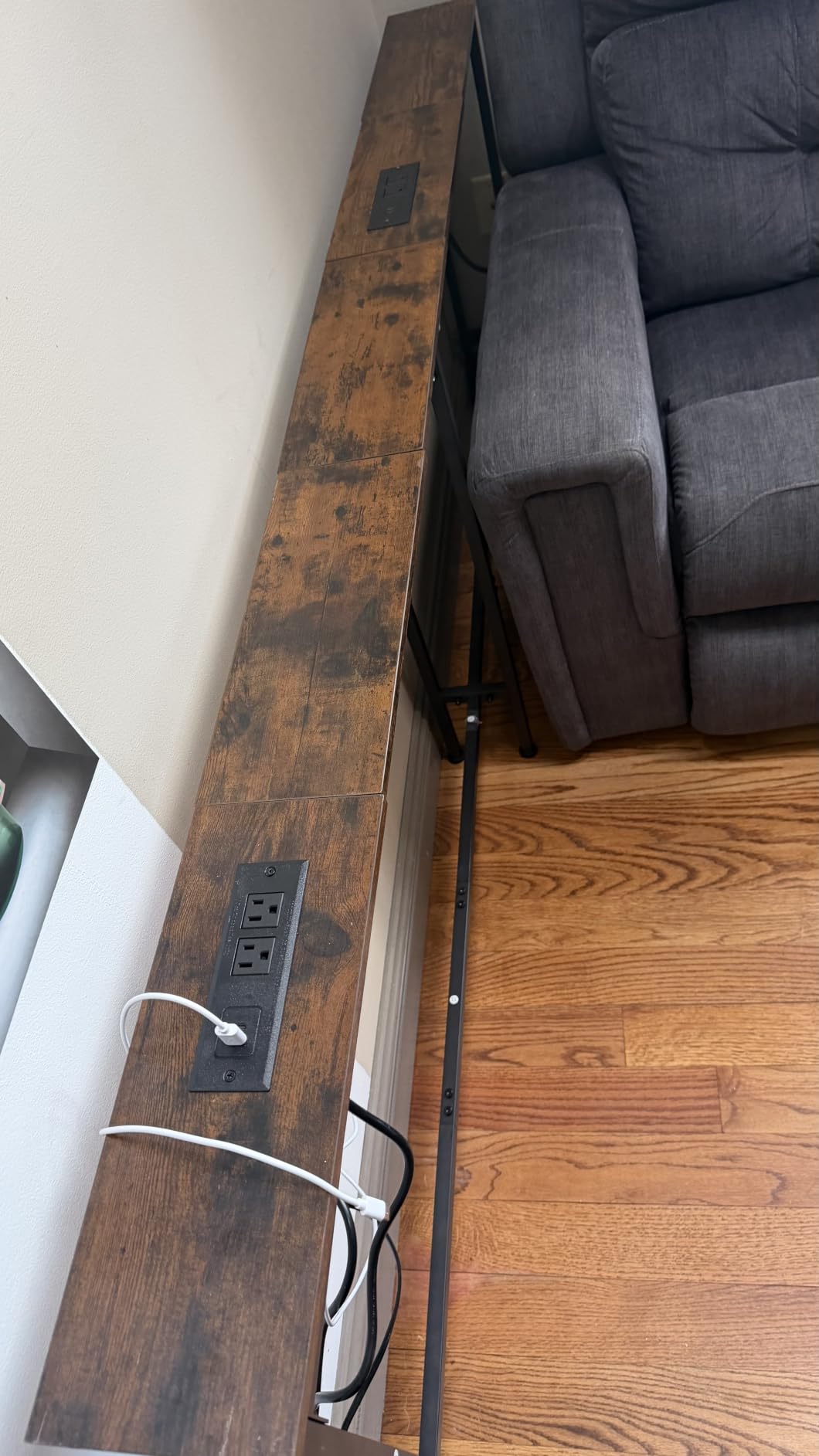 SUPERJARE 102 Inch Sofa Table with 2 Power Outlets and USB-C Ports, 5.9 Inch Narrow Console Table with Storage, Extra-Long, for Entryway Hallway Couch Behind Sofa, Small Spaces, Rustic Brown customer photo 1