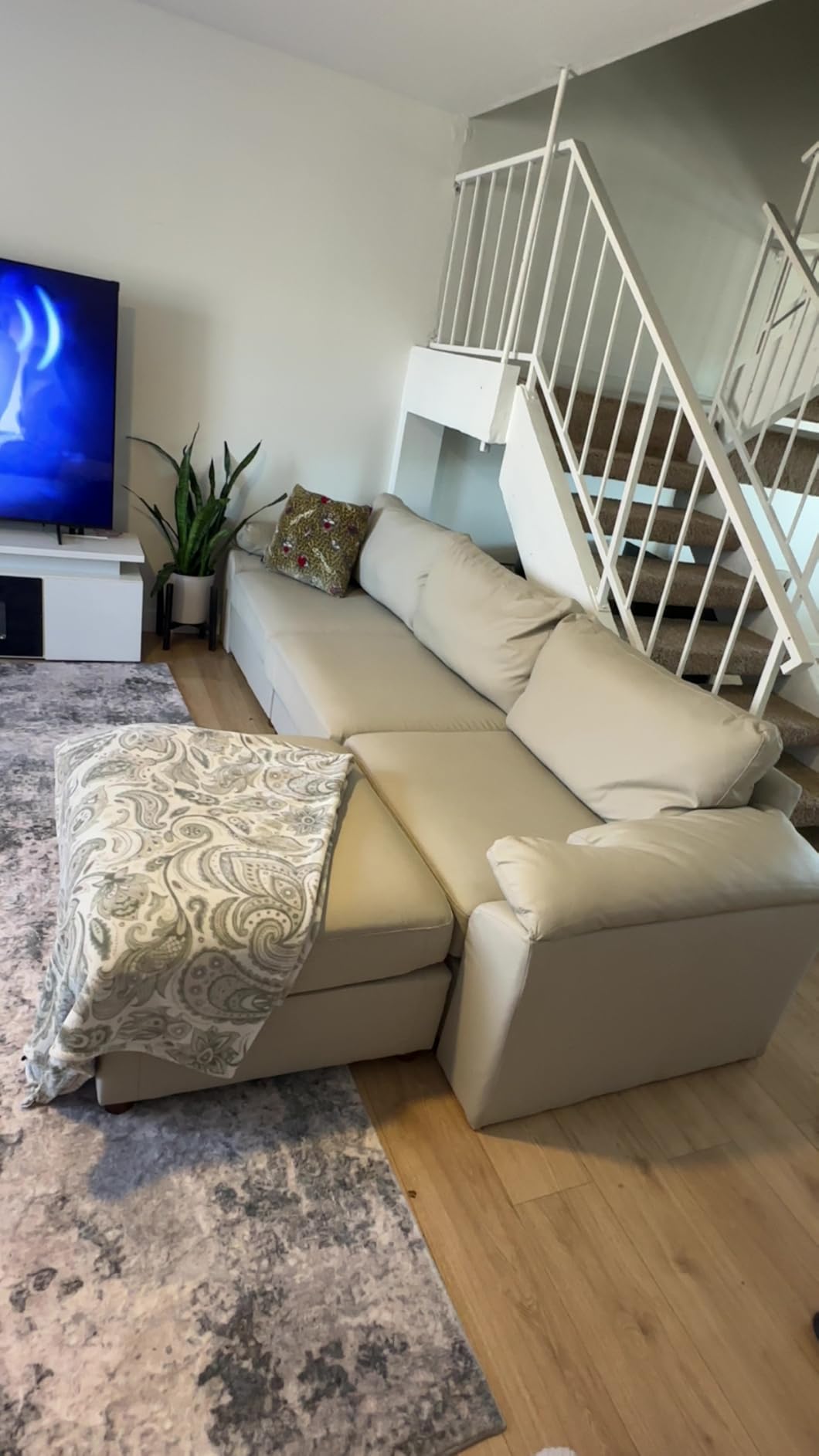 EASE MOOSE Faux Leather Sectional with Ottoman, Oversized Modular Couch, Modular Sectional Sofa with Deep Seat, Scratch Resistant Faux Leather Material, U Shaped Couch for Big Spaces, Beige customer photo 2